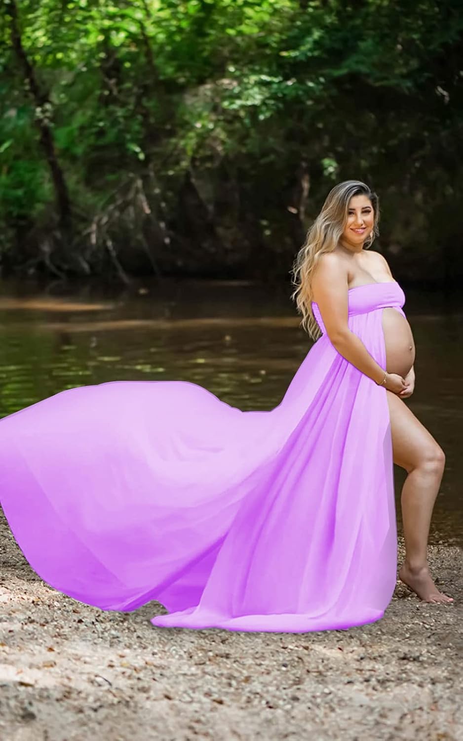 Mommy Jennie Maternity Dress for Photoshoot Sleeveless Open Front Photography Gown - Image 3