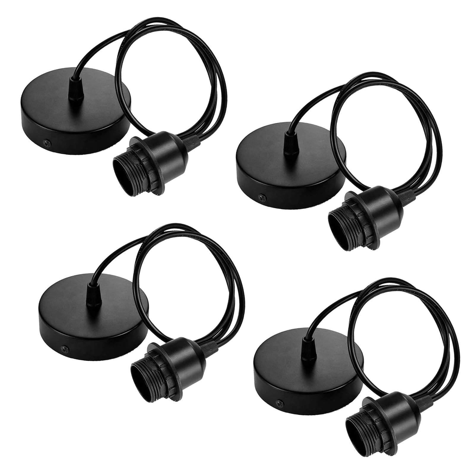 4 Pack Black Pendant Light Fitting, E27 Lamp Holder for Ceiling Light Fitting with 100CM Adjustable Cable, Ceiling Rose Light Fitting for Kitchen, Living Room, Bedroom, Dining Room Lighting — image 1