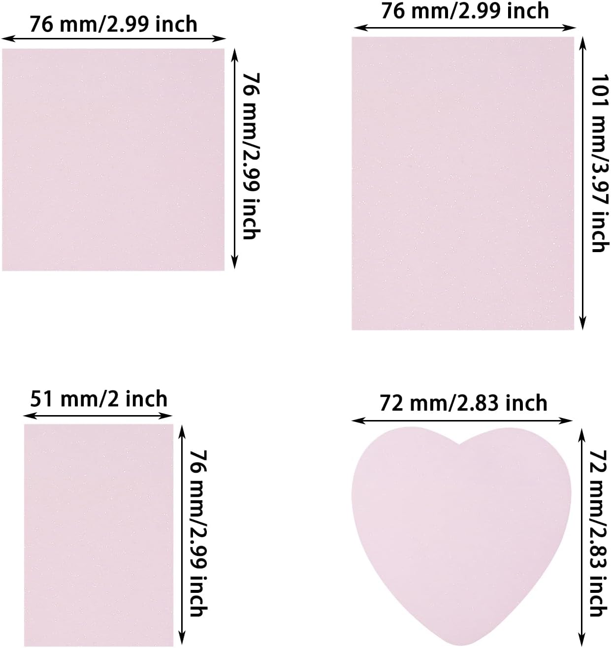ONLYKXY 4Pack Mixed Shape Transparent Sticky Notes for Annotating,Glitter Pastel Color Waterproof Index Sticker Self-Stick Book Tabs 200Sheets Soft PET Marker Memo Pad for Home School Office (Pink) - Image 2