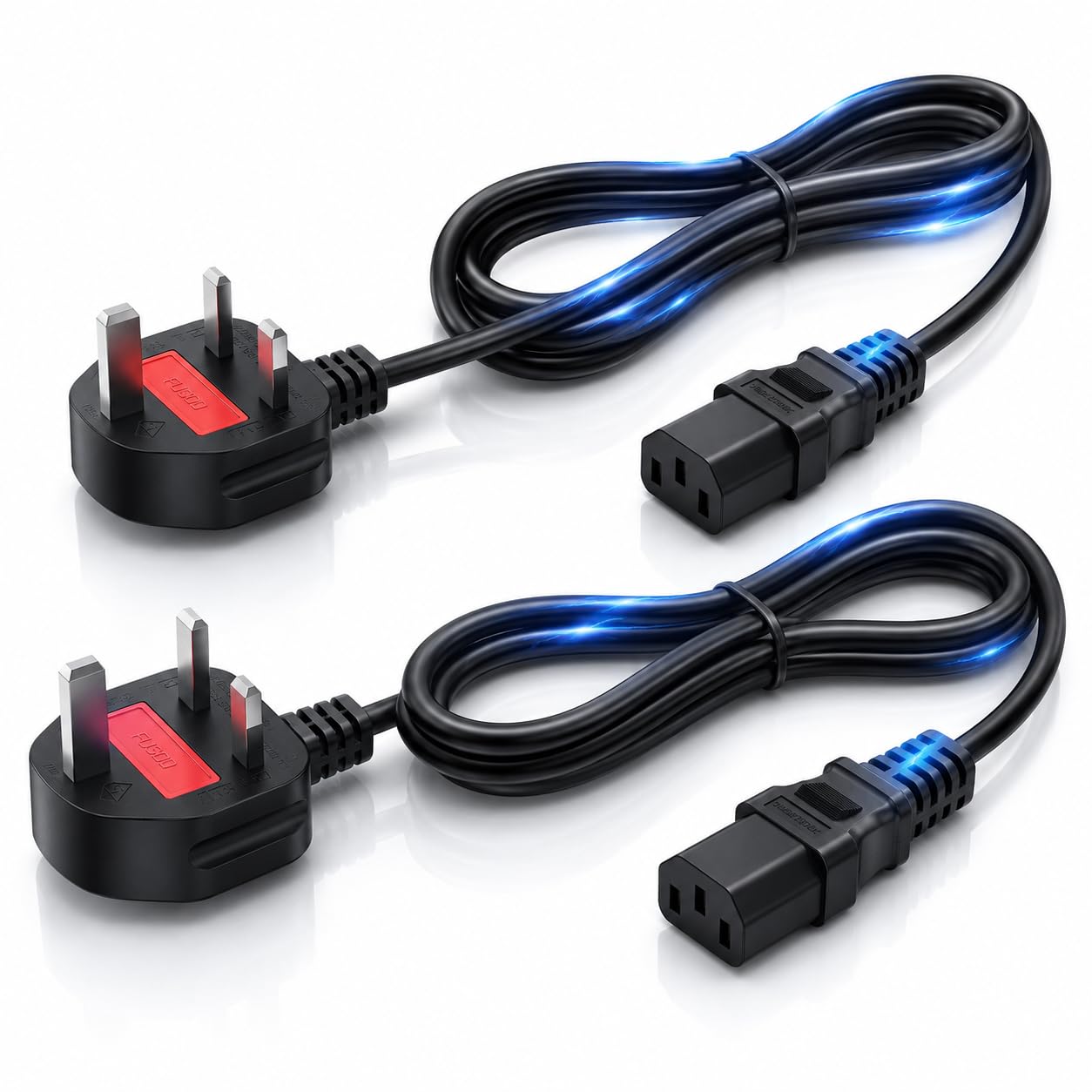 IEC C13 Power Cable UK 1.2m, 3 Pin Plug Computer Monitor Power Cord, Heavy Duty Replacement Kettle Lead for Desktop PC, Printer, Projector, TV and Office Equipment, 18AWG Black PVC Long Lasting Cable