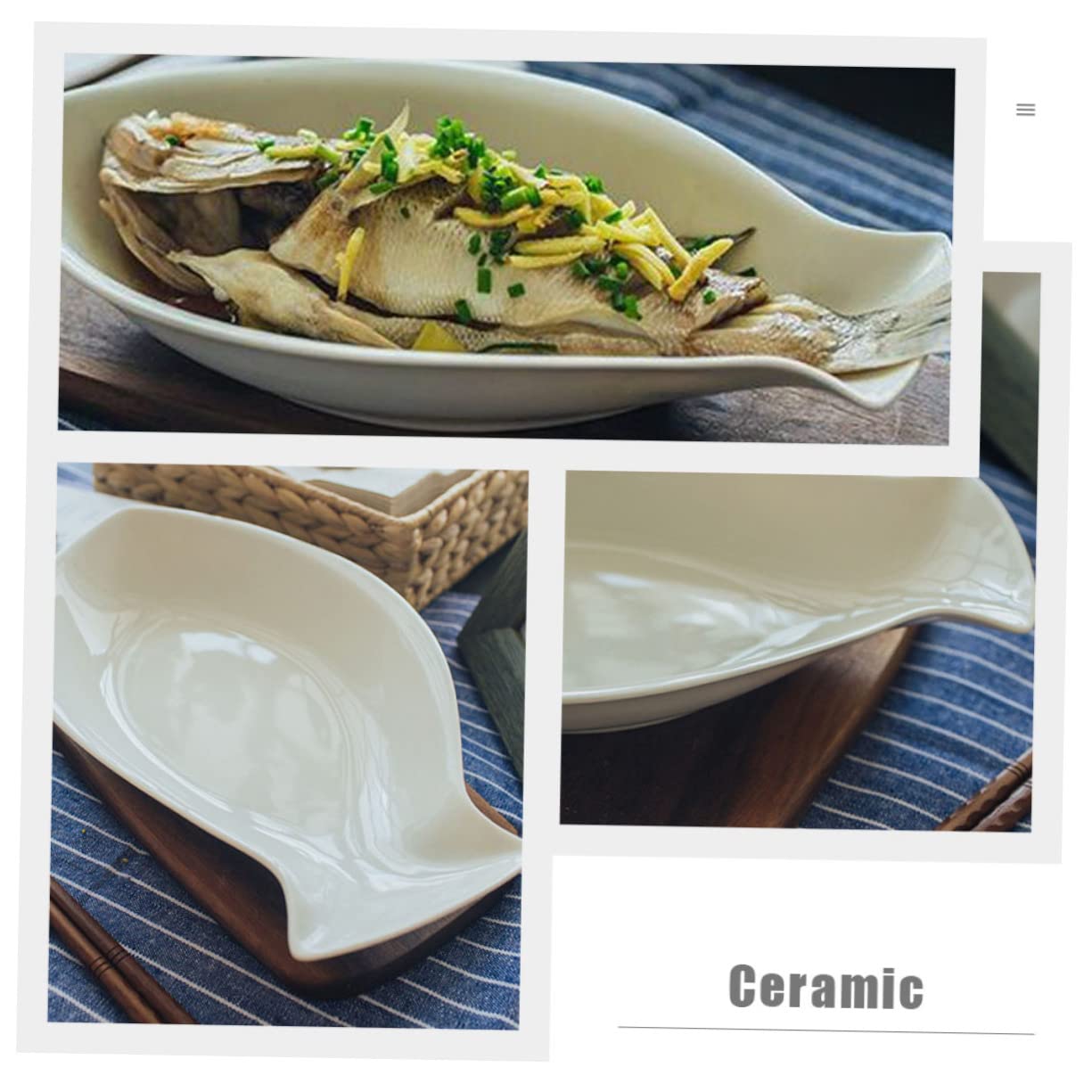 Cabilock Plato de Cena de Cerámica Forma de Pez, 2 Unidades, Apto para Microondas, Fácil de Limpiar, para Fruta y Aperitivos