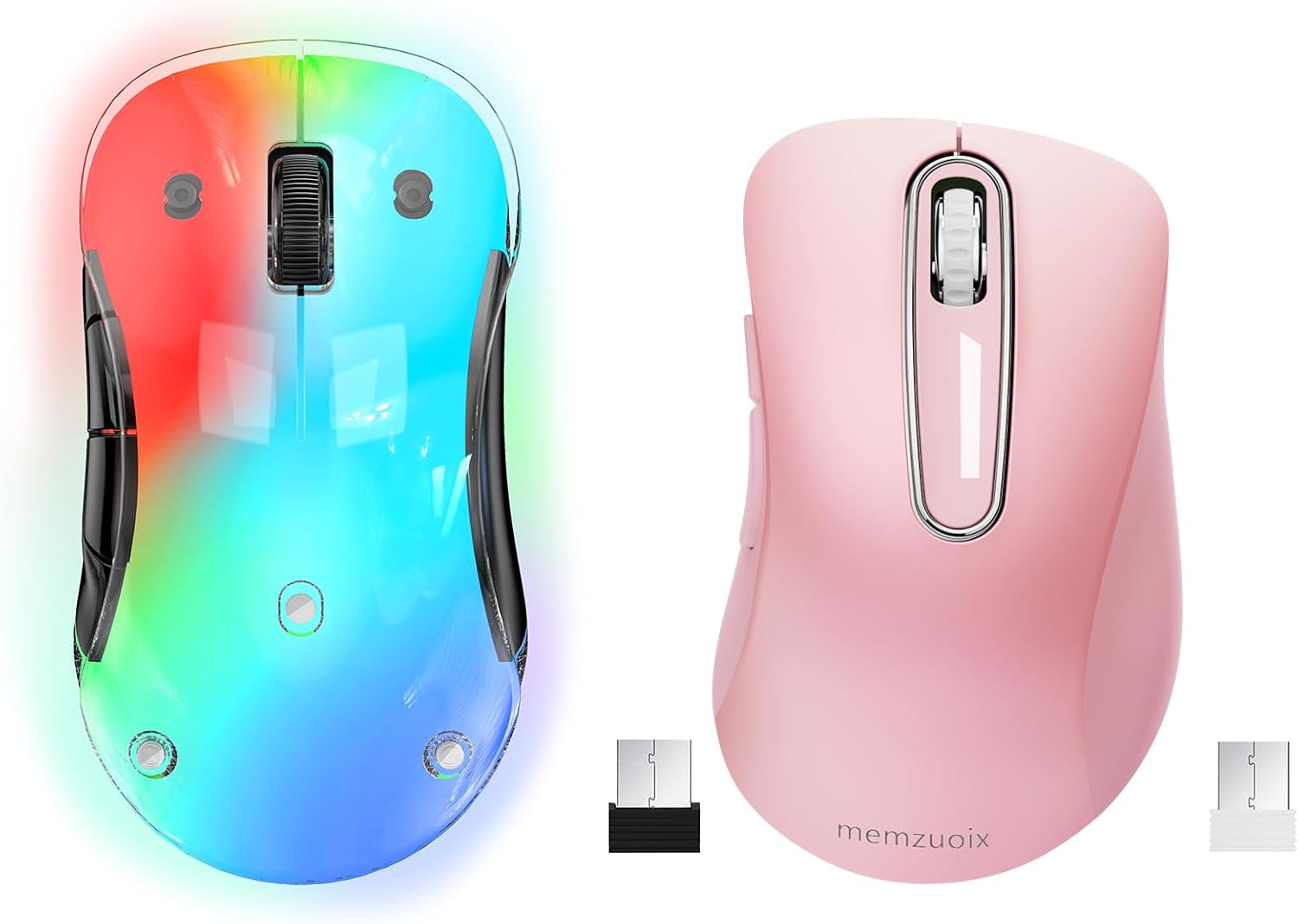 memzuoix 2.4G Wireless Mouse, Cordless Computer Mice Wireless Mouse for Laptop, Desktop, PC, MacBook- 2 Pack (LED Rechargeable Wireless Mouse+ Pink Wireless Mouse)