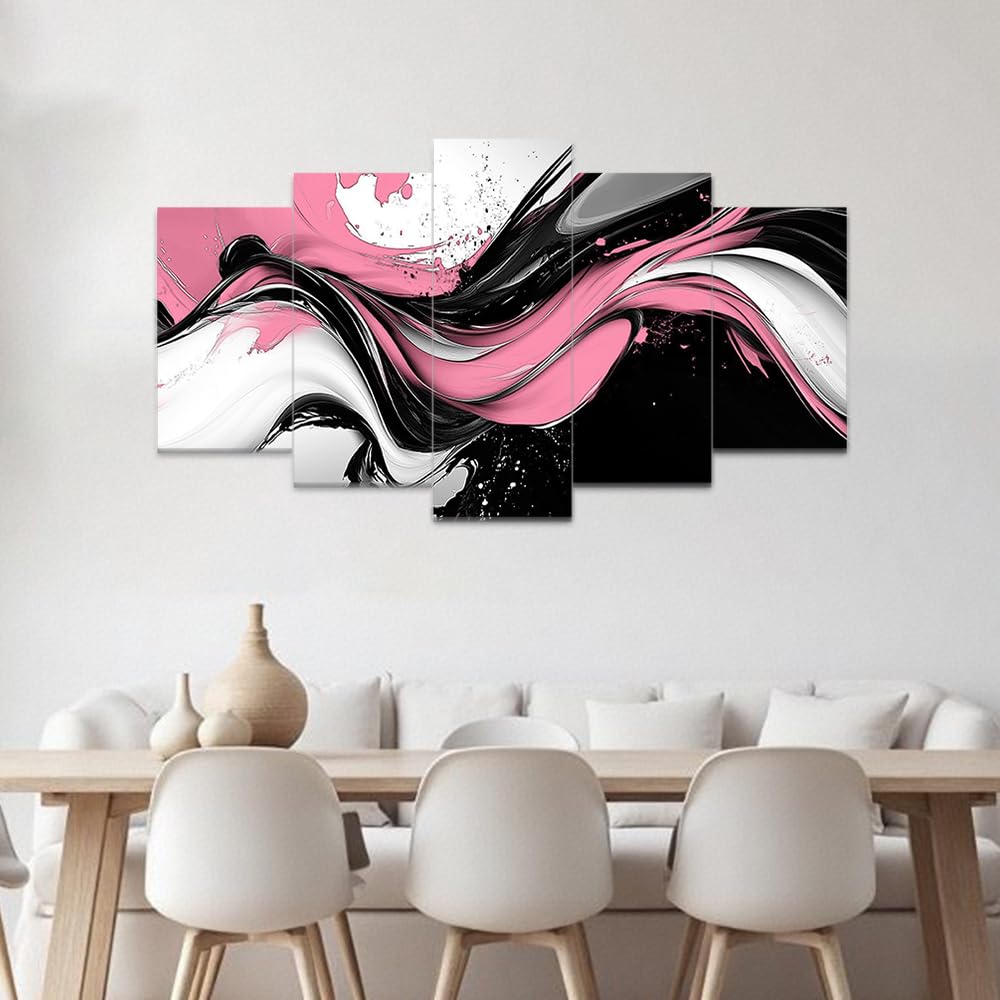 Amazon.com: ZXHYWYM Pink Black White Abstract Wall Art Large 5