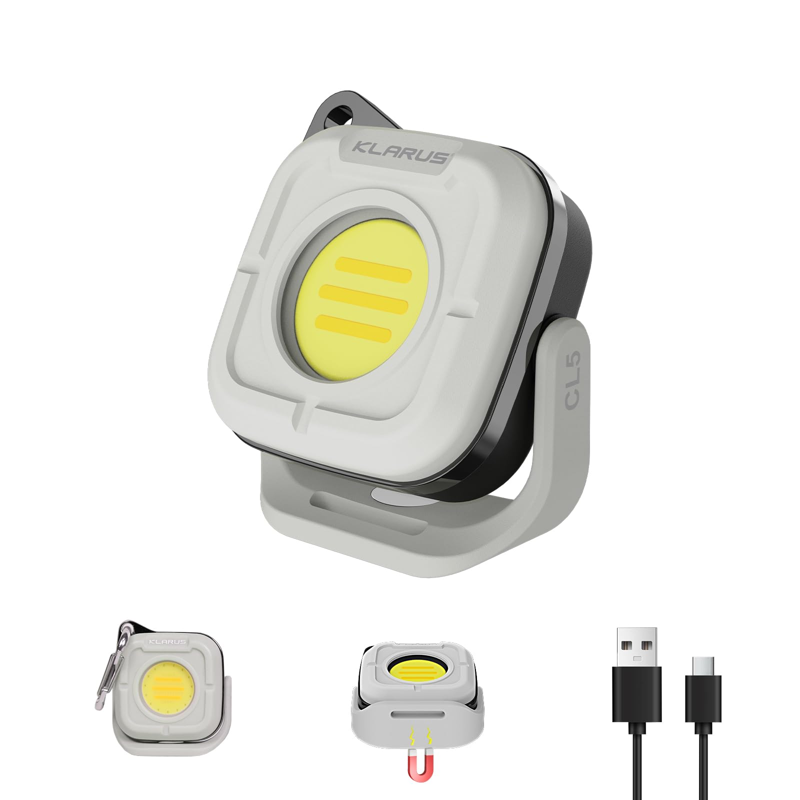 Klarus CL5 Camping Light, Rechargeable Work Light 1200mah, 650LM Camping Lamp with 8 Modes Lights,Magnetic Base,Hook Function, IPX5 for Camping,Outdoor,Emergency,Workshop,etc (White)
