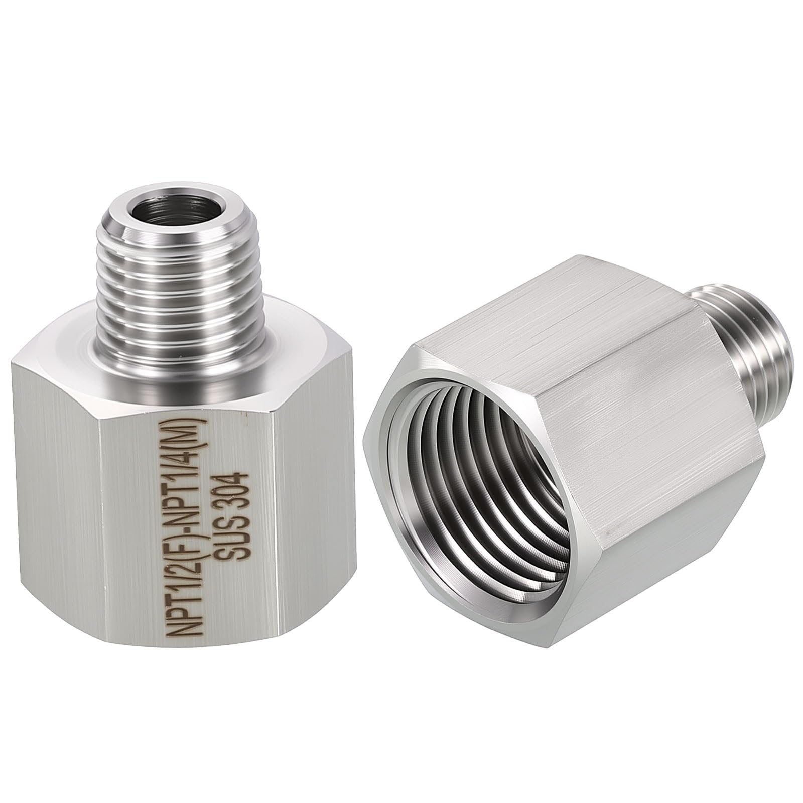 Rebower 2 Packs 304 Stainless Steel Female to Male Adapters, 1/2" Female NPT x 1/4" Male NPT Nipple Pipe Extension Connectors for Industrial, Fluid, Home Gardening, Water Treatment