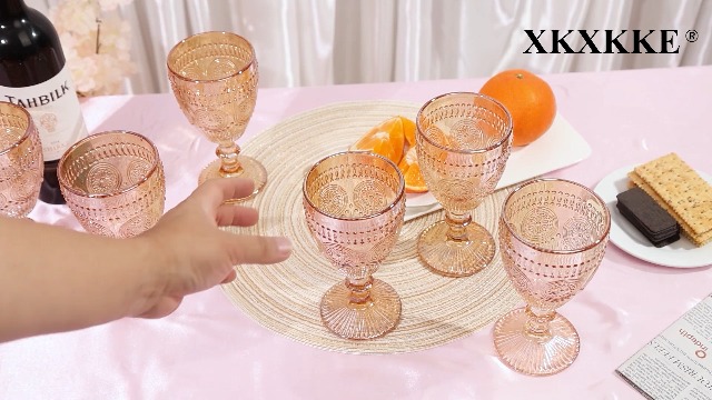 Lot De 4 Verres à Vin Vintage Vert - Motif Floral En Relief, 325 Ml