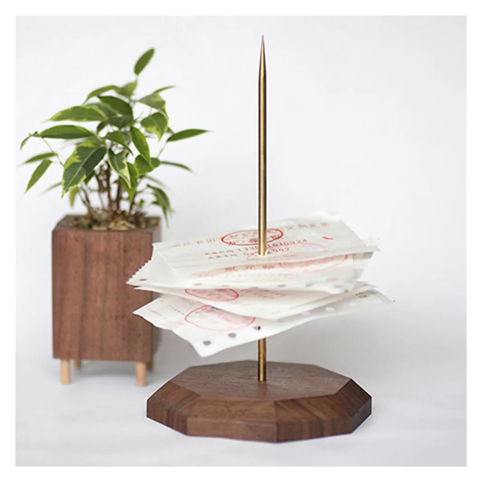 Soporte para recibos Soporte de papel recibo madera y cobre, varilla con púas for restaurante, Bar, mostrador, organizador notas, almacenamiento escritorio compacto, factura poste recto de restaurante