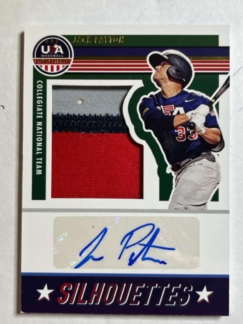 2023 Panini USA Stars and Stripes USA Silhouettes Signatures Jerseys Prime #19 Jack Payton Jersey/Relic Auto Autograph SER/25 USA Baseball Collegiate National Team Official USA Baseball Trading Card in Raw (NM or Better) Condition