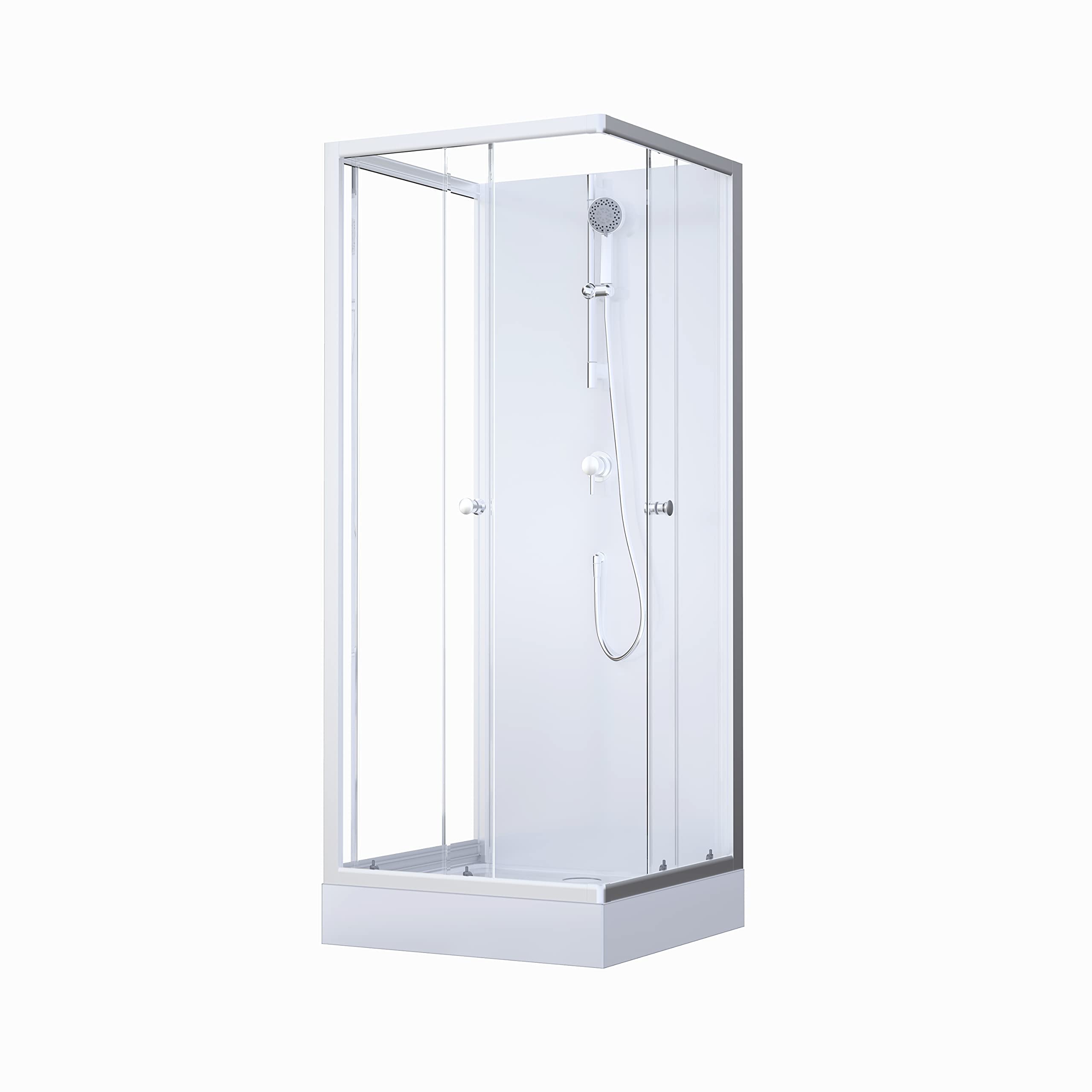 MARWELL White Dream - Ducha completa (80 x 80 x 200 cm, incluye plato de ducha y grifo, montaje reversible, sistema de perfil de aluminio de alta calidad)