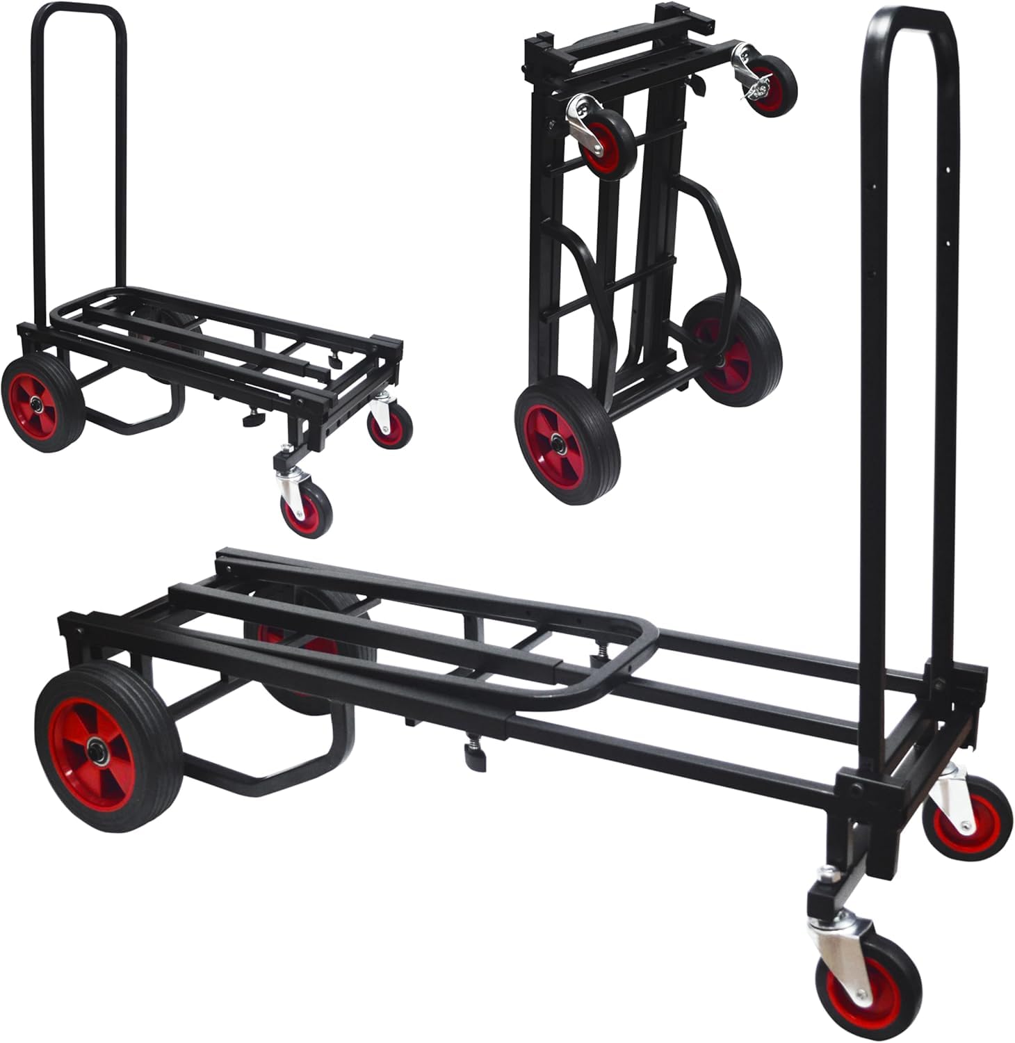 Pyle Folding Wheelbarrow, Compact Transport Cart with Wheels, Convertible, 8 in 1, Heavy Duty, Handheld, Cargo Auxiliary with Platform, Expandable from 60 to 102 cm