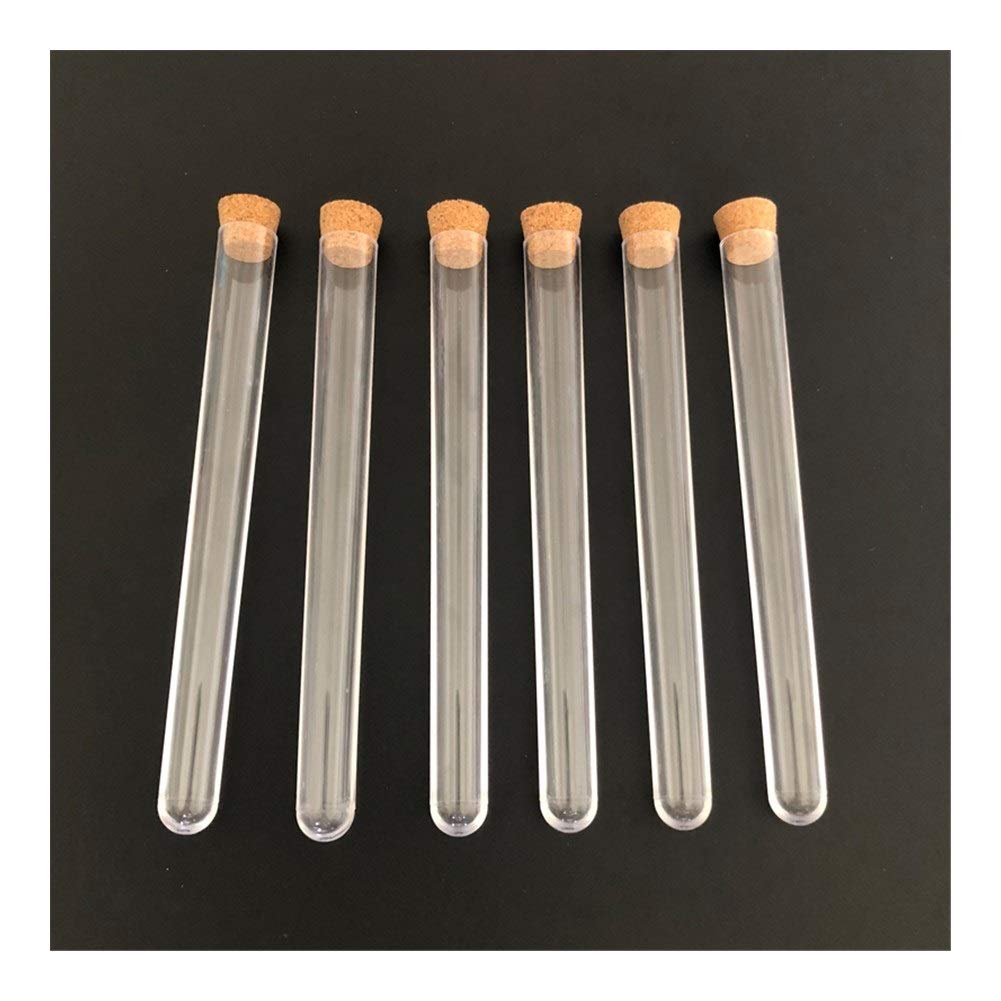 Geeyu ZHaonan- Piccole provette, 100pieces / Pack 15 * 150 Millimetri Trasparente provetta di plastica con Tappo di Sughero U Bottom Laboratorio o Nuziale favorisce Spice Tubo, Facile da Usare