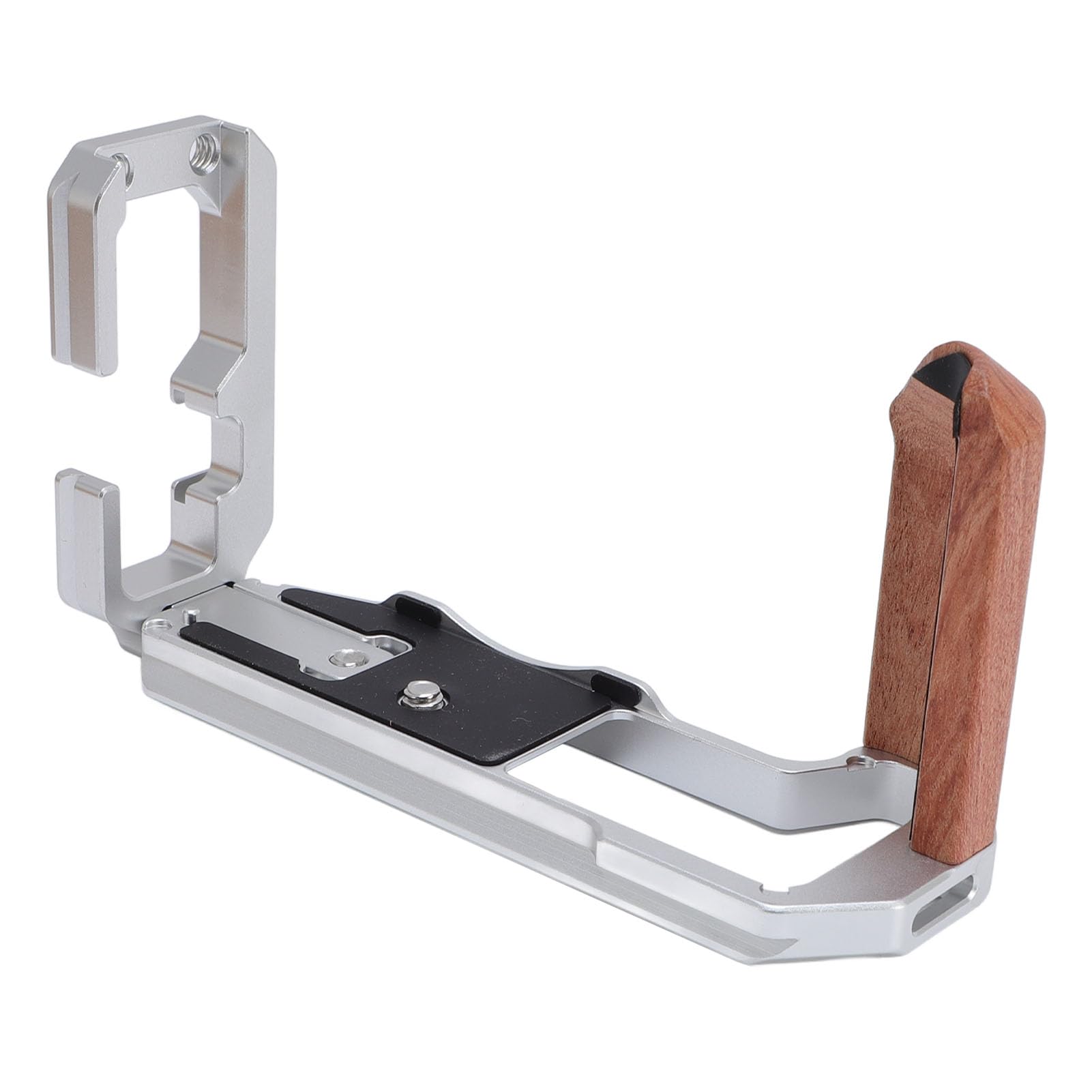Poignée en Forme de L XT5, Poignée d'appareil Photo en Alliage d'aluminium de qualité Supérieure avec en Bois, Plaque à Dégagement Rapide Arca pour Photographie et Vidéo Vlog (Silver)