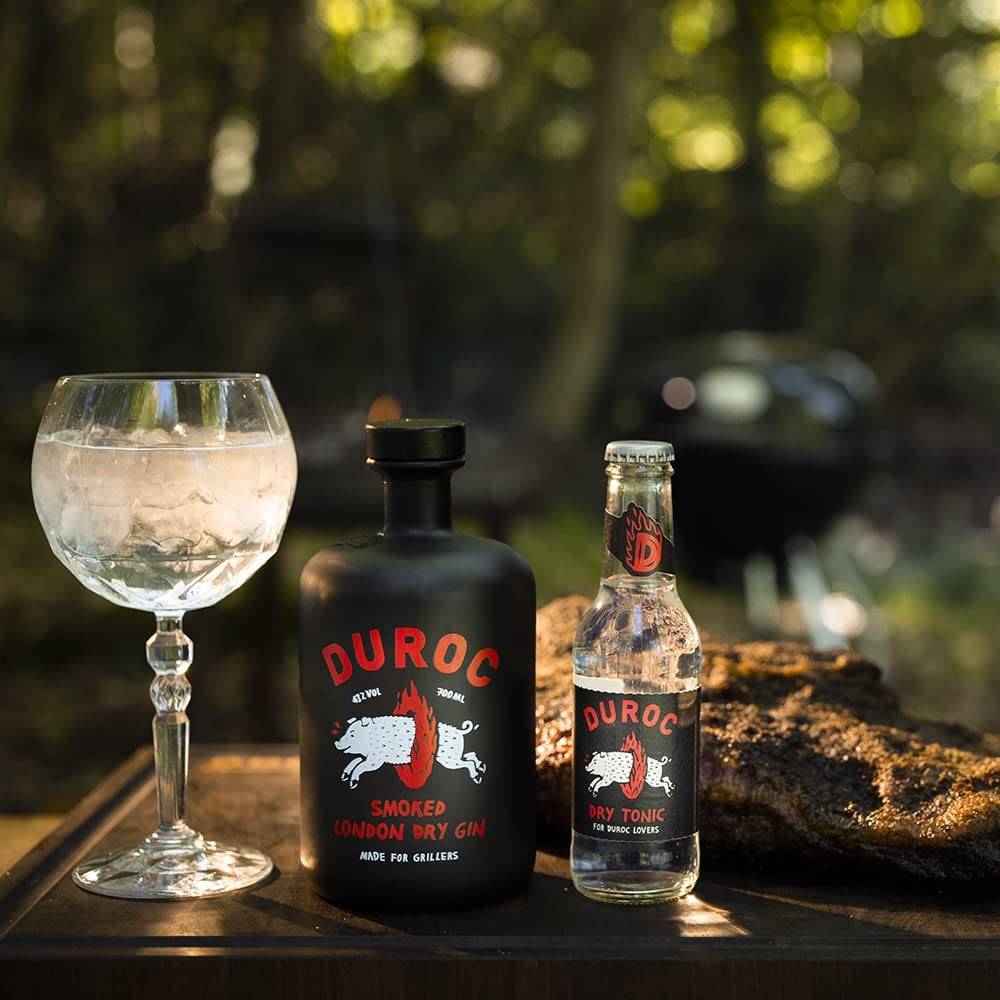 Duroc, Christmas Box Gin, Scatola Regalo per Natale Ottima come Idea Regalo, Combo Gin da 700ml 43% Vol e Toniche + Selezione di 4 Miscele di Spezie Bbq King, Made for Grillers