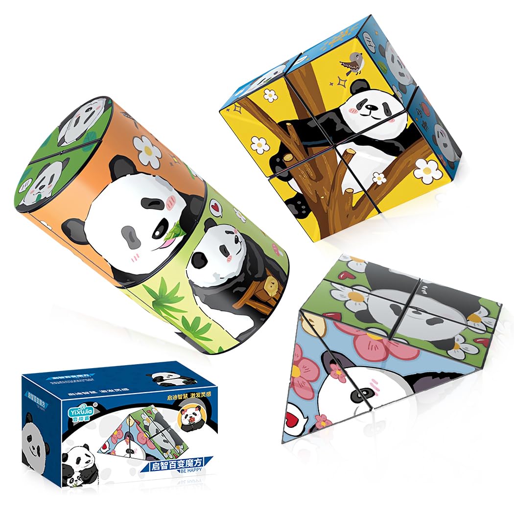 PYEBE 3 Pack Cute Panda Magic Cube Set,3D Infinity Star Cube Magnet Fidget Toy, Puzzle Cubes for Kids and Adults