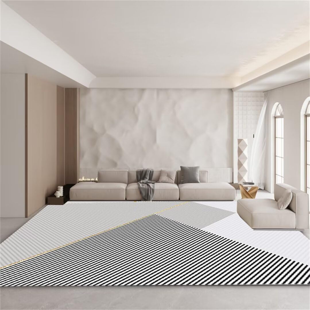 Tapis de chambre d'enfant lavable gris 180x250 rayé doux XXL