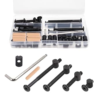 Crib Screws Hardware Replacement Kit - 16 Set Baby Bed Frame Bolts,Barrel Nuts&Wooden Dowel Pins Set - M6x16/40/60/80 mm Hex Drive Socket Cap Screws Nuts for Beds Headboards Chairs Furniture
