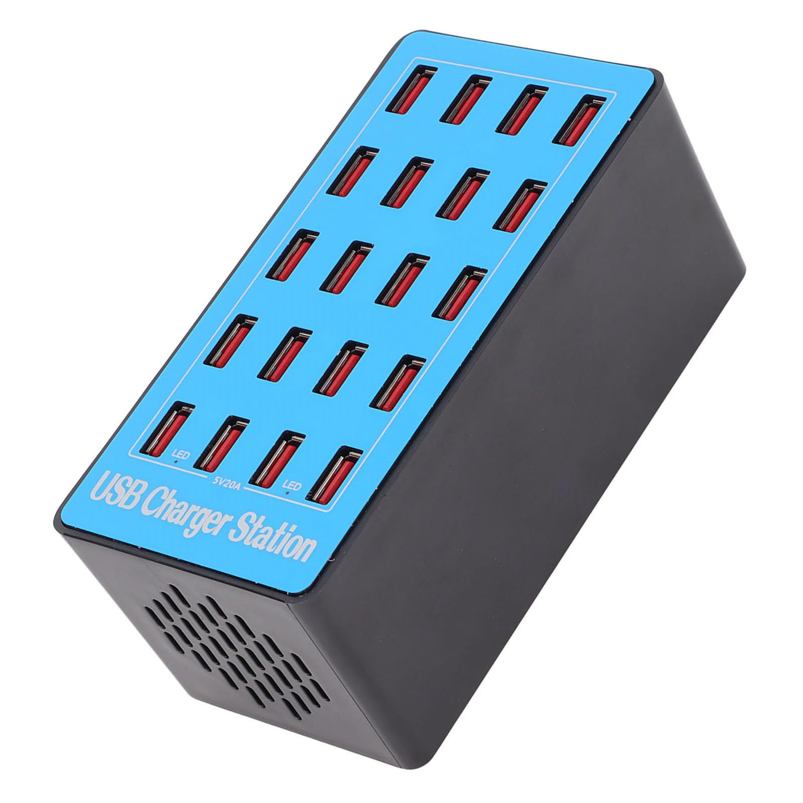 Stazione di Caricabatterie USB, 5V 20A 100W 20 Porte USB Hub di Ricarica Stazione con Ventola di Raffreddamento a 50 Gradi per Tablet di Telefono, Caricatore Veloce (Spina europea)