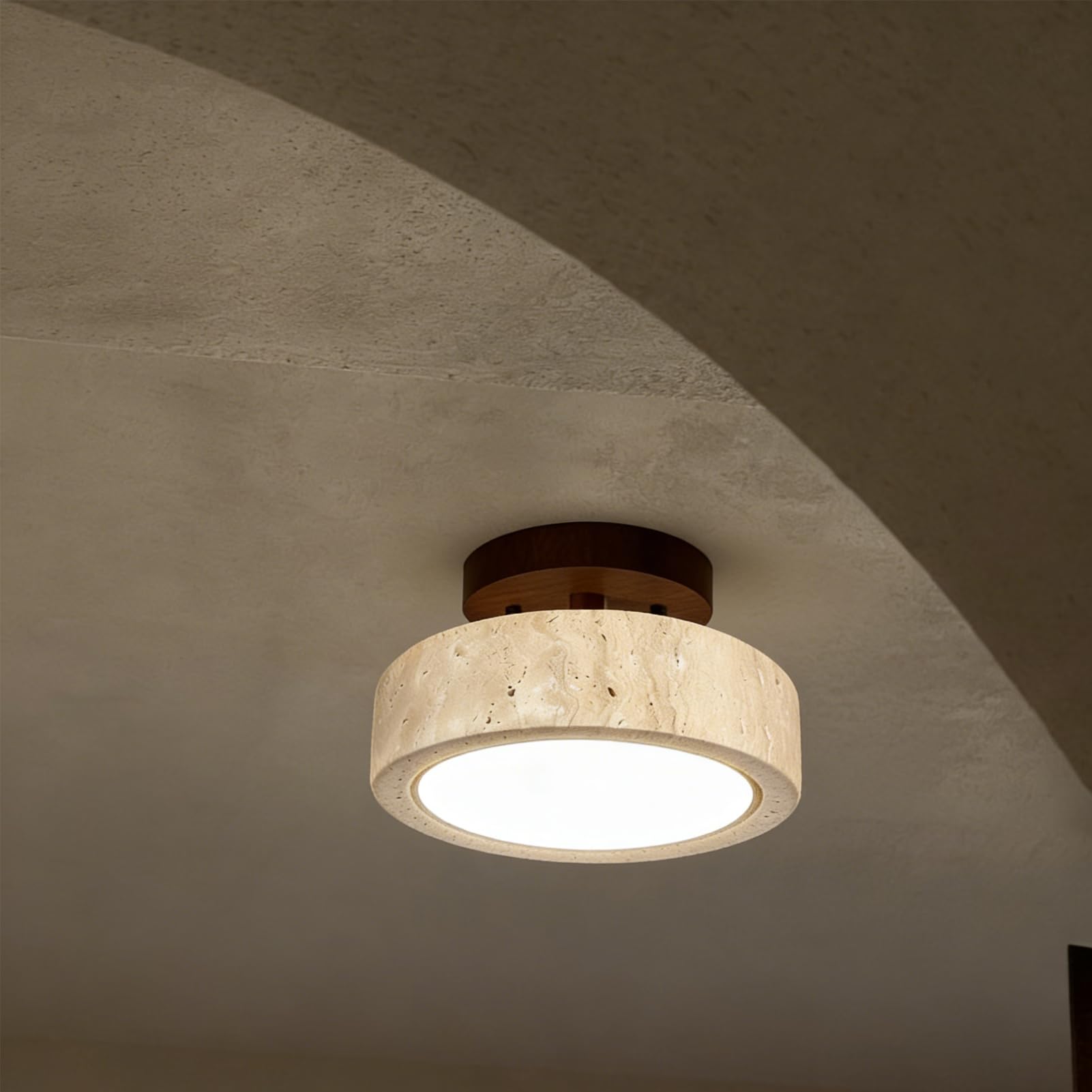 Plafoniera in Pietra Naturale Plafoniere Travertino Giallo Kampada da Soffitto Stile Giapponese per Camera da Letto Corridoio Cucina Ingresso,N2