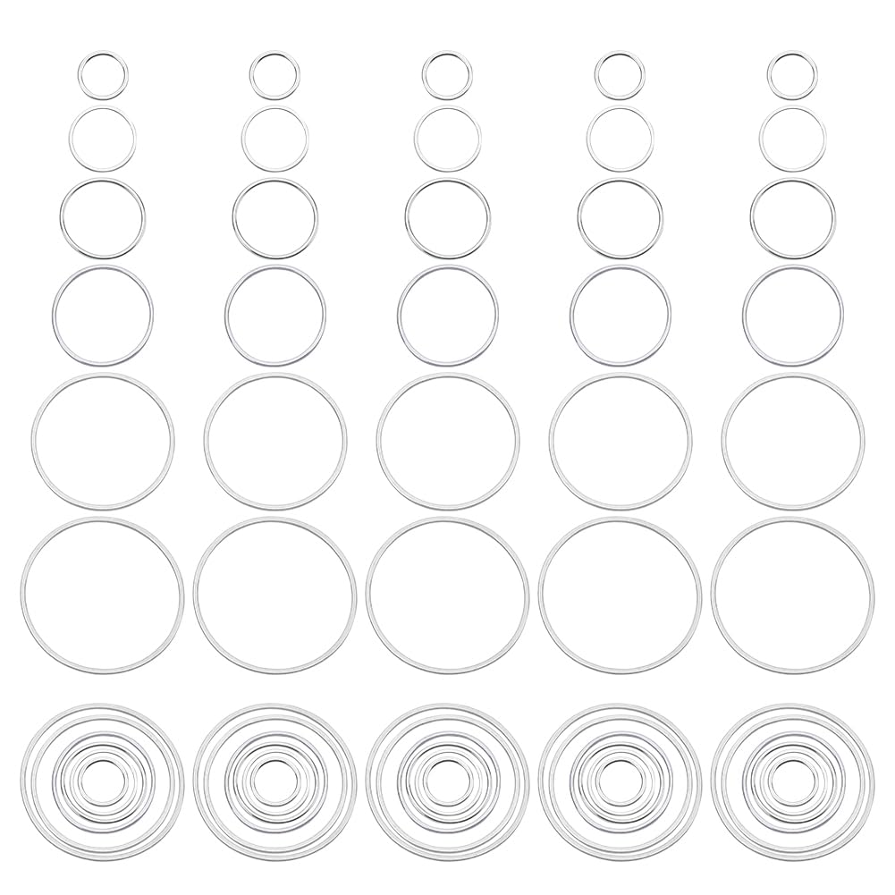 SUNNYCLUE 1 Box 60Pcs 6 Sizes Open Back Bezels Pendant Frame Stainless Steel Open Bezel Charms Round Circle Geometric Linking Rings Connectors Earring Beading Hoops for Jewellery Making Charms