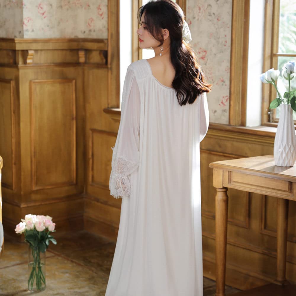Nachthemd,Damen-Nachthemden Weißer Rundhalsausschnitt Schleife Spitzennähte Elegantes Schlafhemd Weiche Bequeme Lange Ärmel Nachthemd Loungewear Für Damen Mädchen Pyjama Party Weihnachtsnachthemden