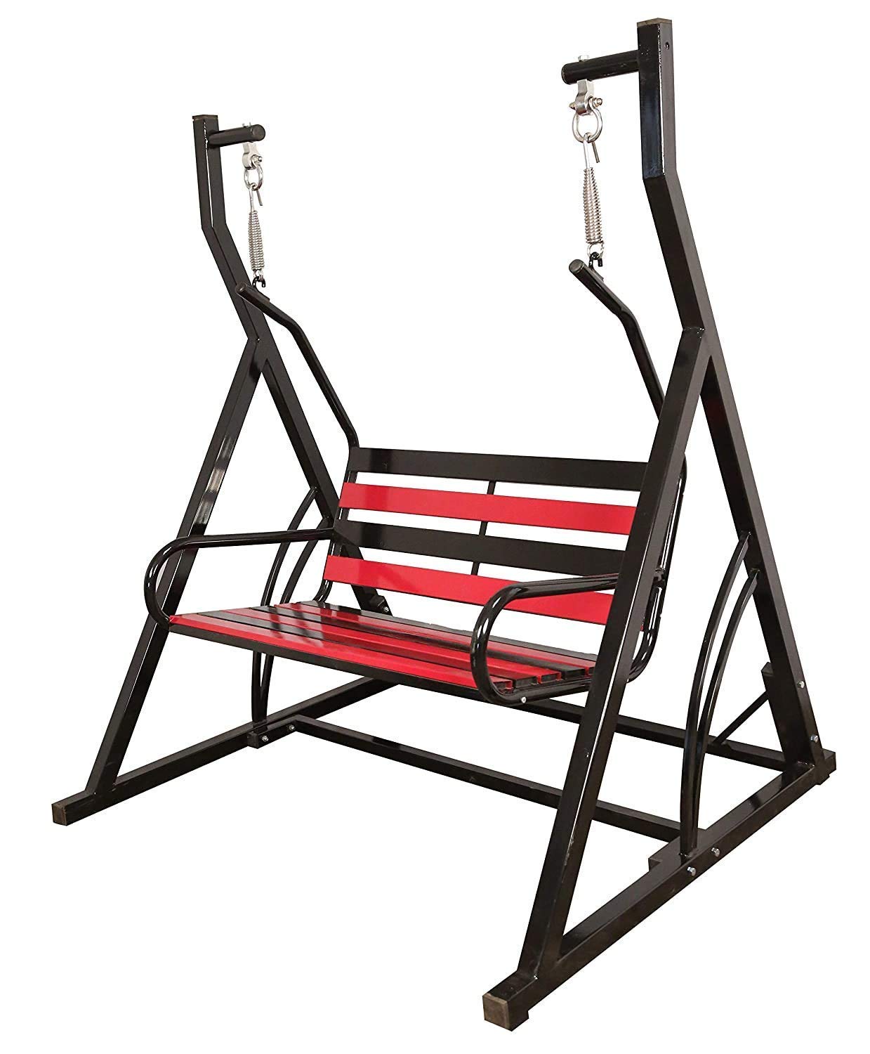 M Z HANDICRAFTSIndoor Swing Chair 2-Seater Galvanized ‘C’ Channel Seat and 350 kg Capacity; Powder Coated, Black-Red
