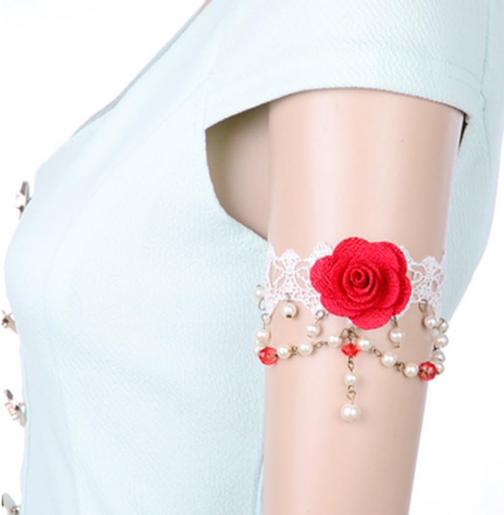 Armlet Slave Bracelet White Lace Copper Red Rose Flower Gothic Women Armlet Bracelet Armband Bangle Tribal Body Harness Chain bangle cuff handmade bohemian boho vintage fashion