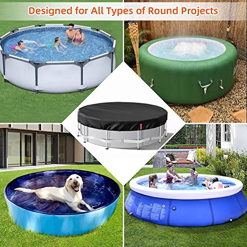 12Ft Solar Pool Cover For Above-Ground Pool, Inground Pool, And Hot Tub, Black Heavy-Duty Waterproof Dustproof Inflatable Round Pool Cover With Drawstring, Cable Straps, Ground Nails #TOP3