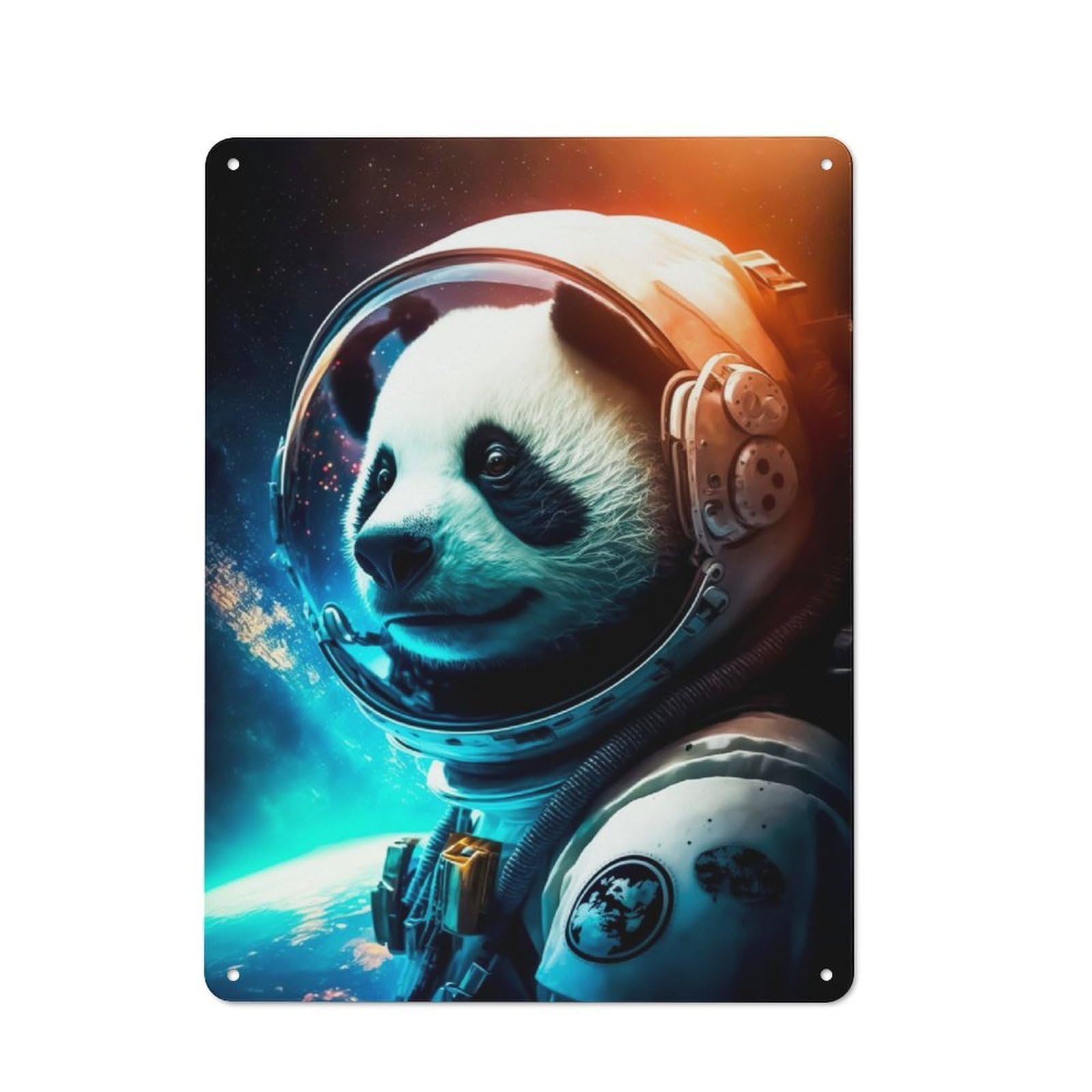 Retro Panda Blue Metal Wall Plaque 40x30cm, Nostalgic Wall Art for Living Room, Hallway, Kitchen Or Cafe