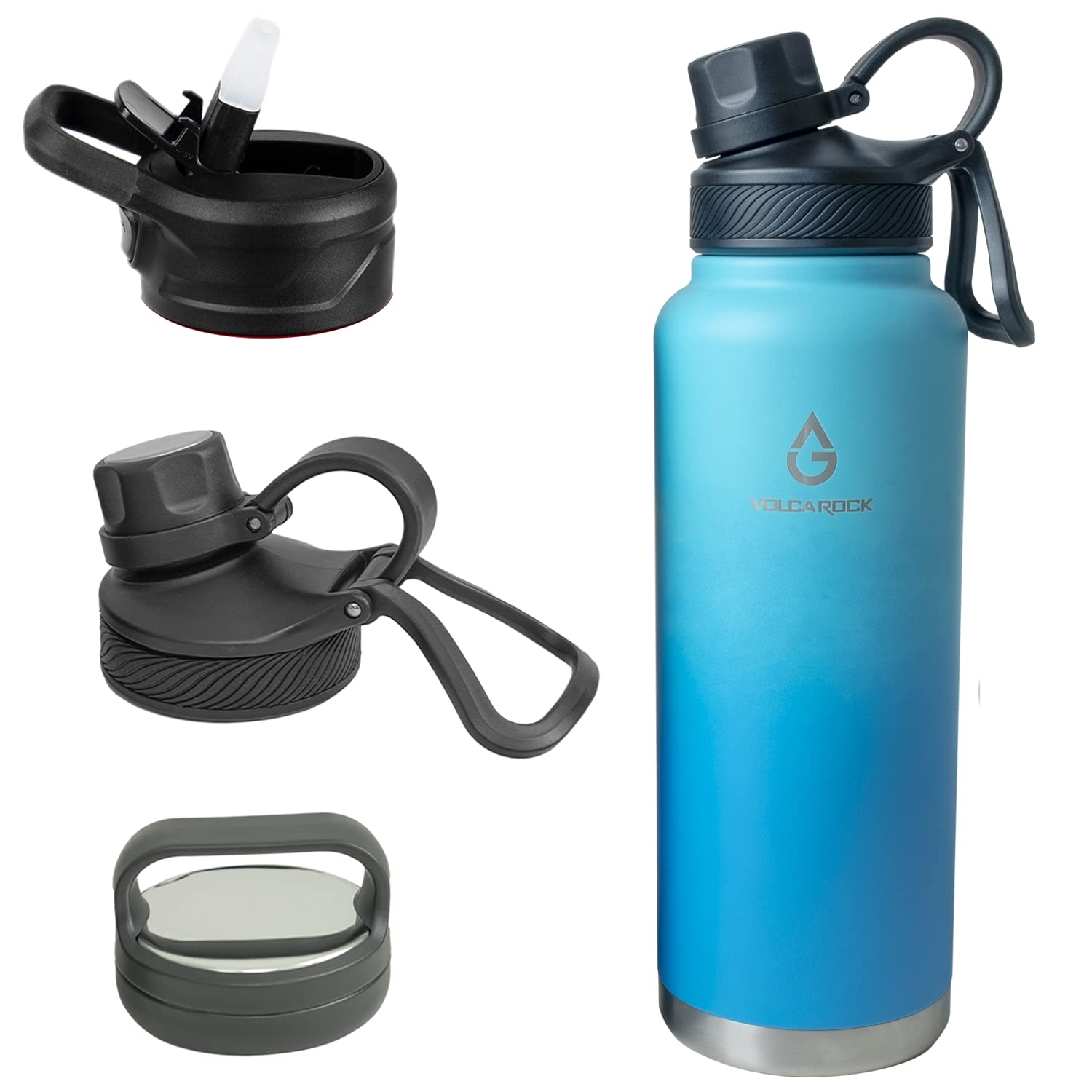 Modern Water Bottle with Straw Lid Dustproof, 3 Lids Vacuum Insulated Stainless Steel Metal Thermos, Reusable Leak Proof BPA-Free Flask for Gym, Travel, Sports-40 Oz Gradient Blue