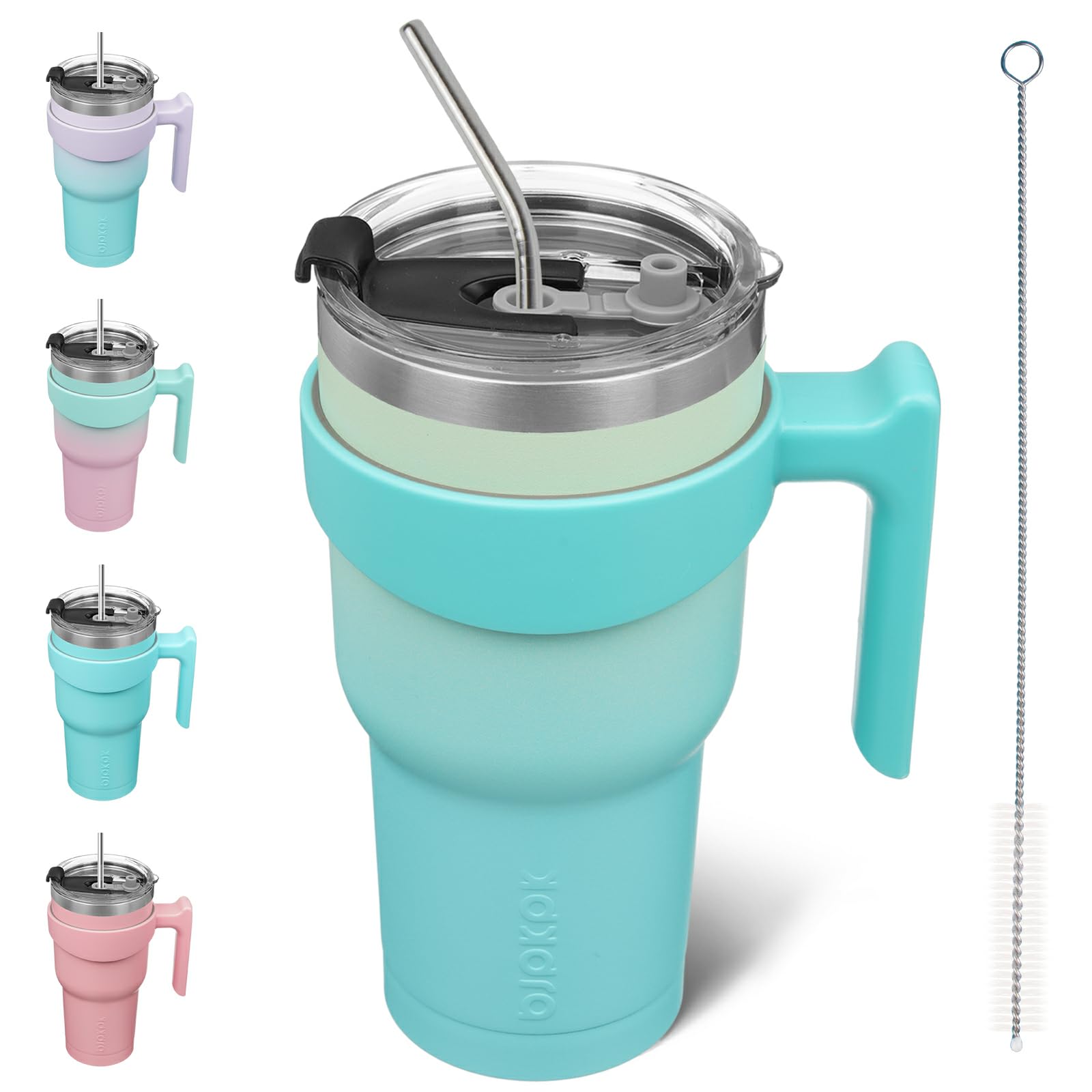 BJPKPK 30 oz Tumbler Mugs with Handle and Straw Lid Stainless Steel Travel Coffee Mug Insulated Tumbler Cups,Mint