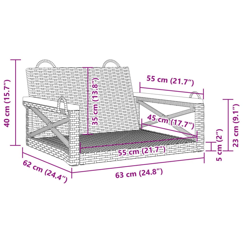 Gecheer Silla Columpio de jardín ratán Gris, Capacidad 110 kg, Resistente a UV