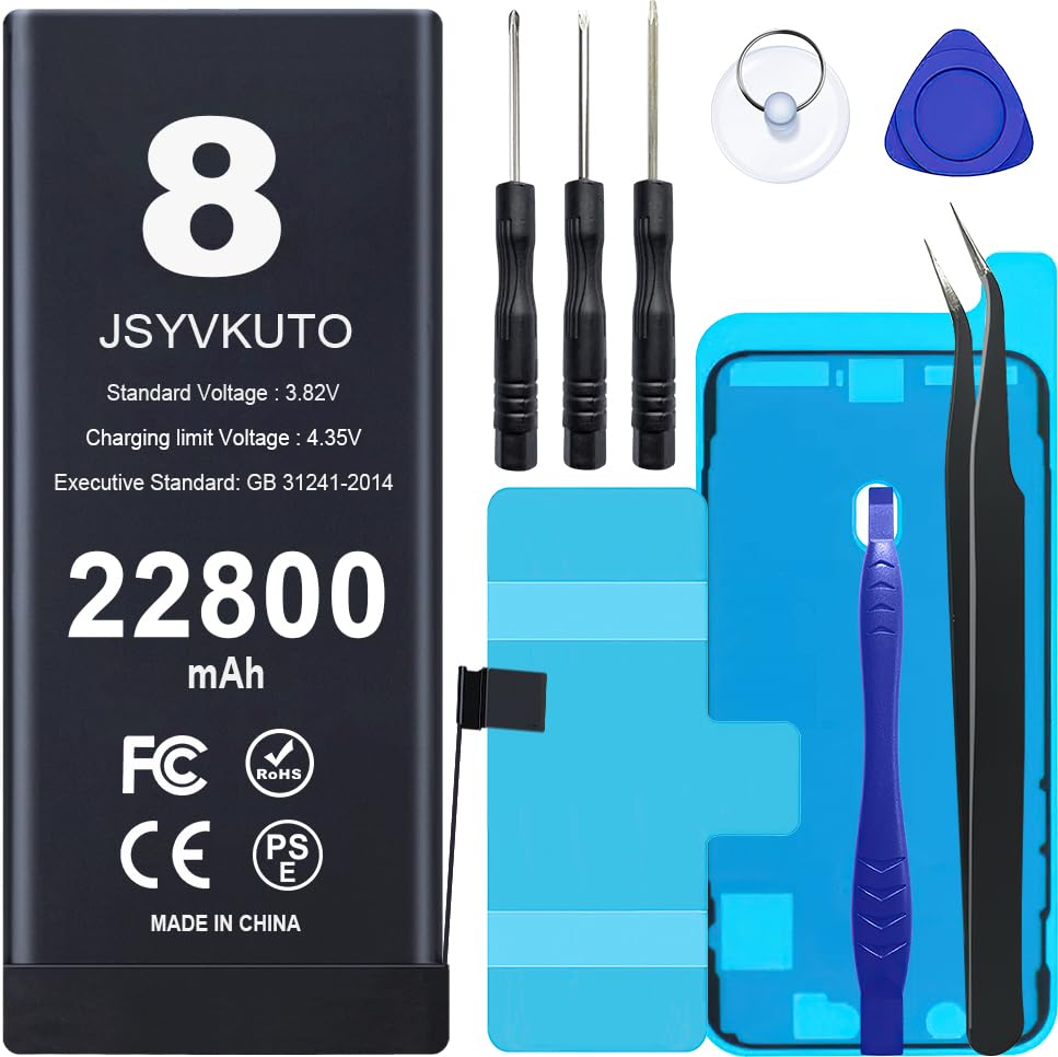 JSYVKUTO 22800mAh Battery for iPhone 8/8G [Upgraded] New 0 Cycle Higher Capacity Replacement Battery for iPhone 8/8G with Full Set Repair Tool Kit Model A1863 A1905 A1906