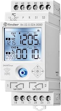 FINDER 84.02.0.024.0000 SMARTIMER, Multifunction Digital Timer 12...24 V AC/DC, 2 Independent Channels 16A, with NFC
