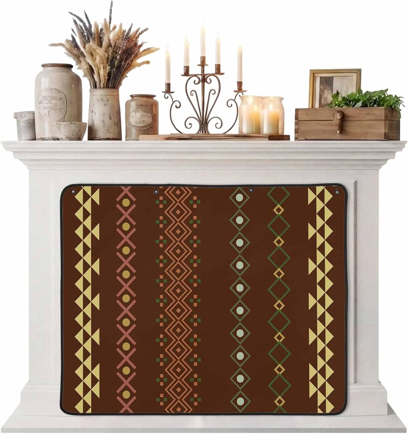 Magnetic Fireplace Cover Brown Boho Geometric Fireplace Screen Decorative Bohemian Tribal Stripes Insulation Fireplace Blocker Save Energy Fireplace Draft Stopper Covers for Living Room 36x30 Inch