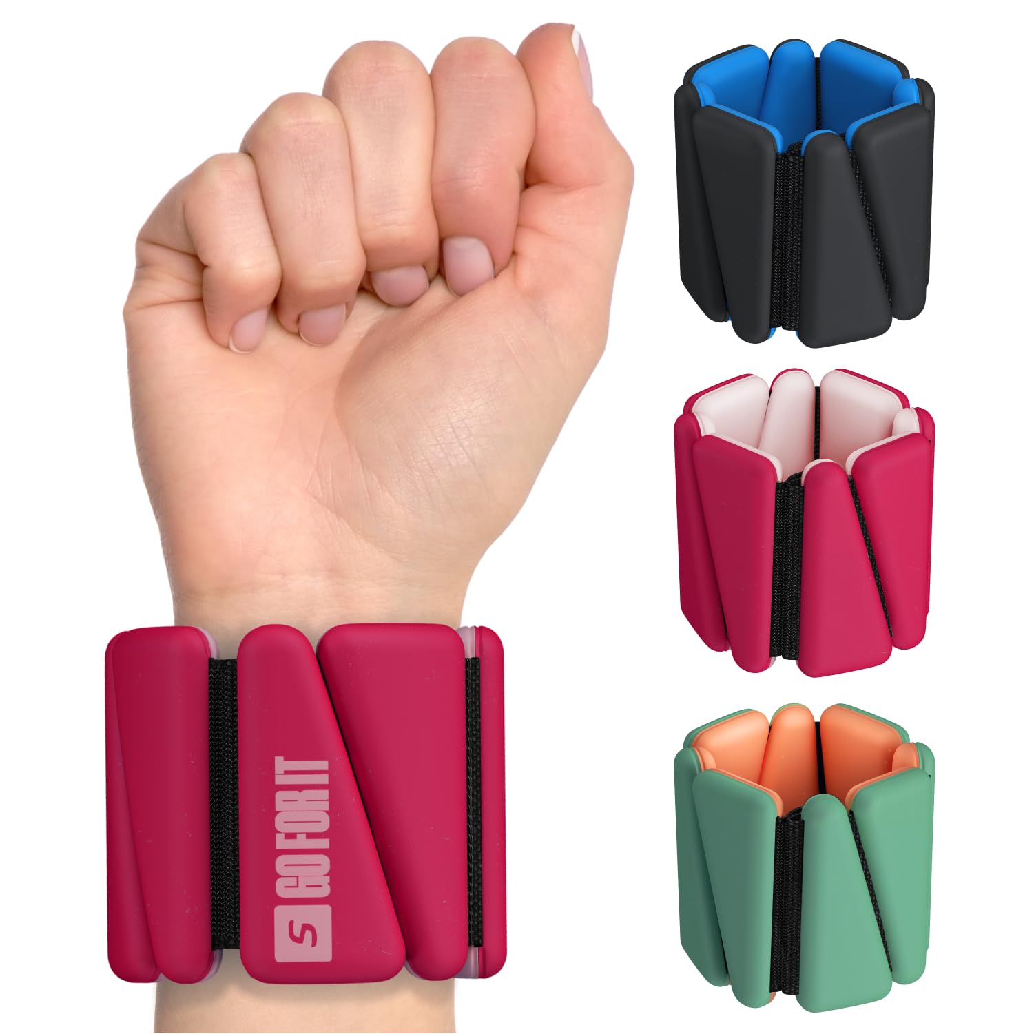 SPORTBIT Pesi per polso e caviglia da donna – Set di 2 (0.5 kg ciascuno), superficie in silicone, cinturino regolabile – pesi per gambe, pesi da polso per passeggiate, corsa, yoga, pilates, danza,