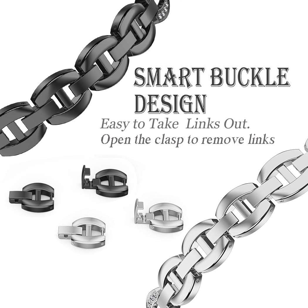Wearlizer Compatible with Charge 2 Bands Metal Replacement Charge hr 2 Bands/Assesories/Strap Adjustable for Bands Charge 2 Bling Style Silver