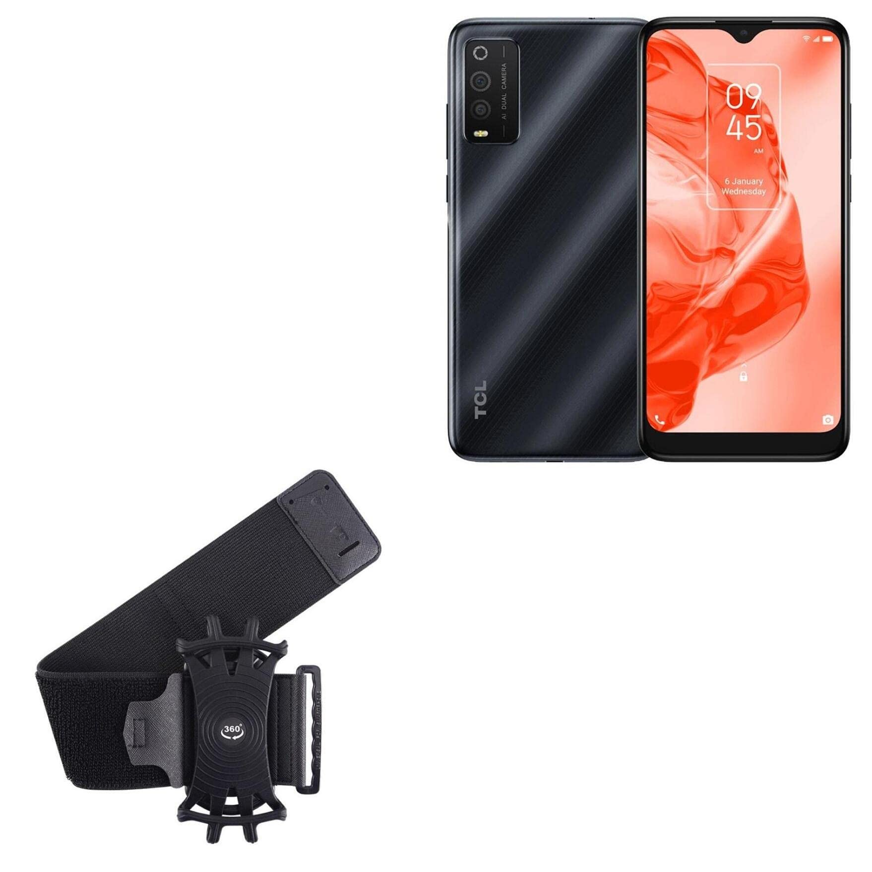 BoxWave Holster Compatible with TCL 205 - ActiveStretch Sport Armband, Adjustable Armband for Workout and Running - Jet Black