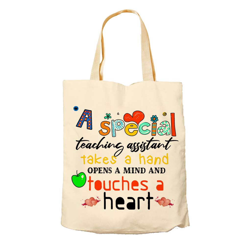 GetagiftA Special Teaching Assistant Takes A Hand Open A Mind And Touches A Heart Teachers Day Themed Funny Tote Bag-Cotton Shopping Bag.