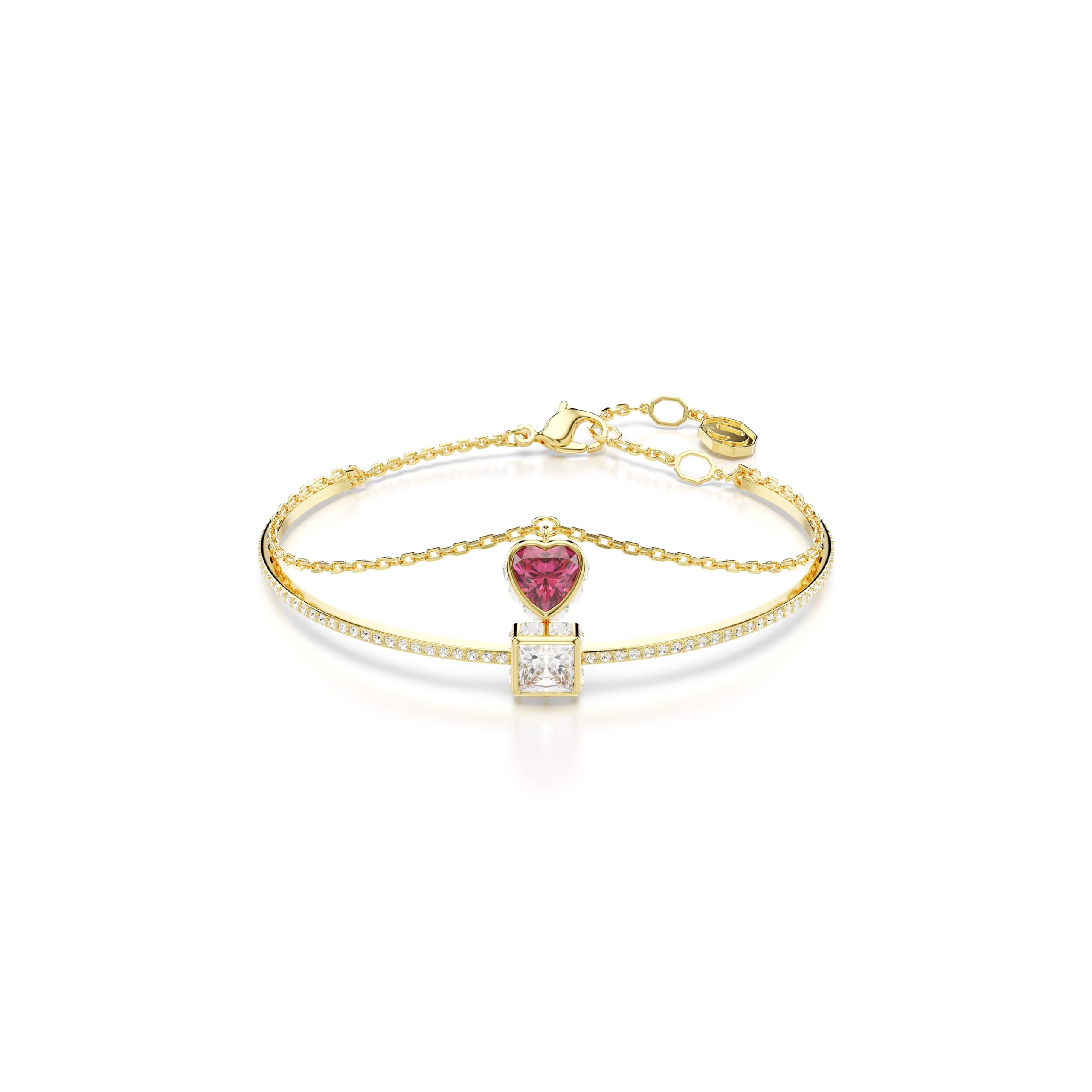 Swarovski Chroma bangle, Heart, Red, Gold-tone plated