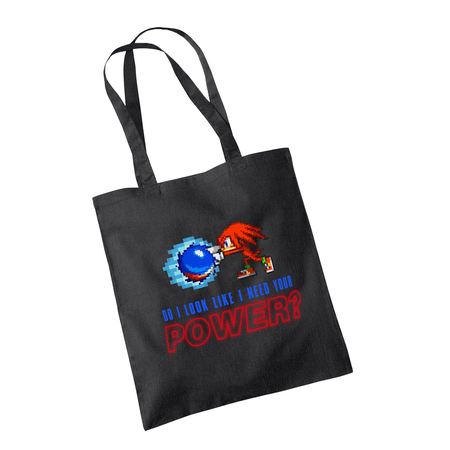 Do I Look Like I Need Your Power Tote Bag Cotton Shopper Retro Game Red Echidna Spikes Classic Chaos Emeralds Clan Film TV Comic Book Console Gifts Present (Black)
