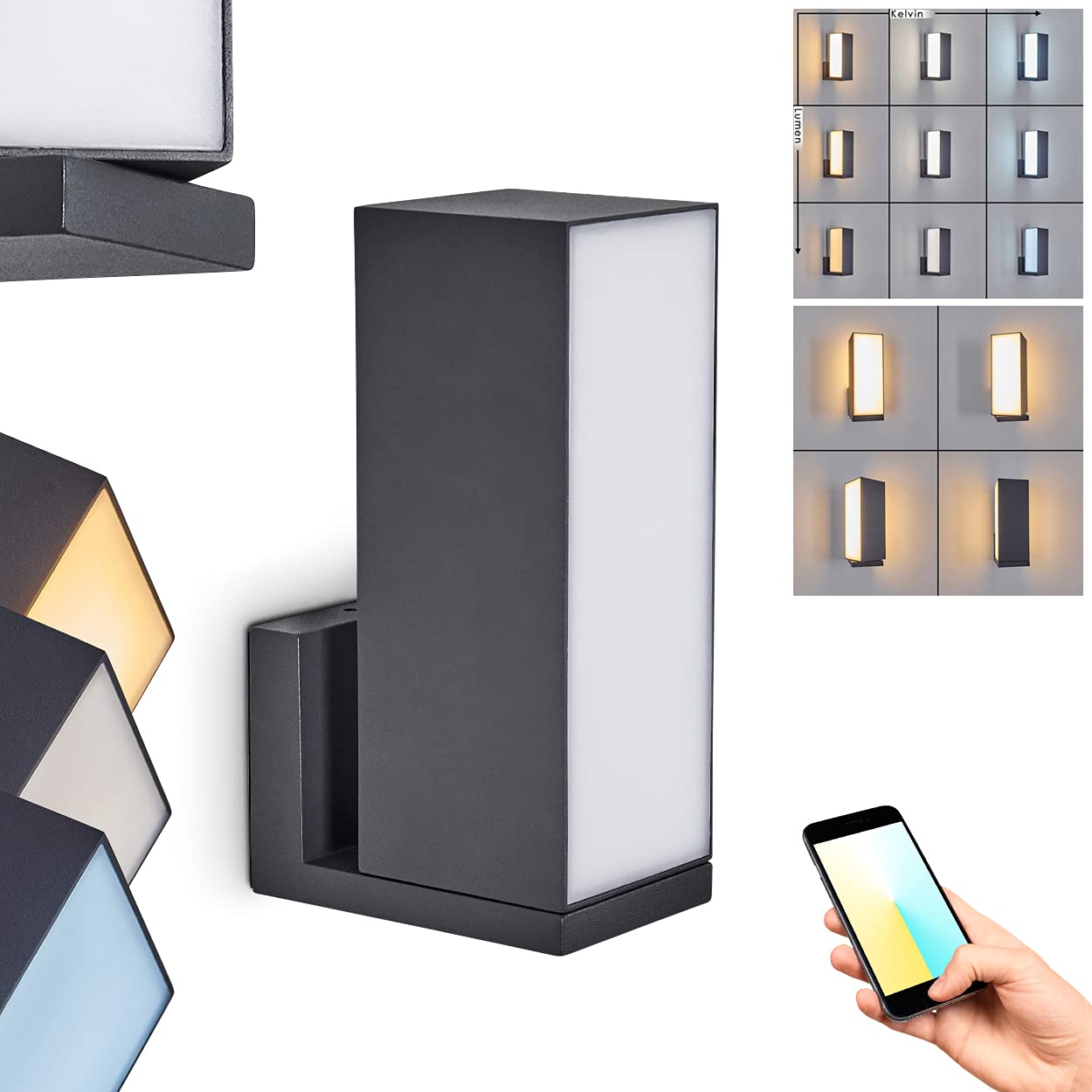 Applique Murale D'extérieur Swanek, Lampe Murale En Fonte D'aluminium Anthracite/blanc, 12 Watts, 600 Lumens, 3000 K, Applique Murale Orientable Avec