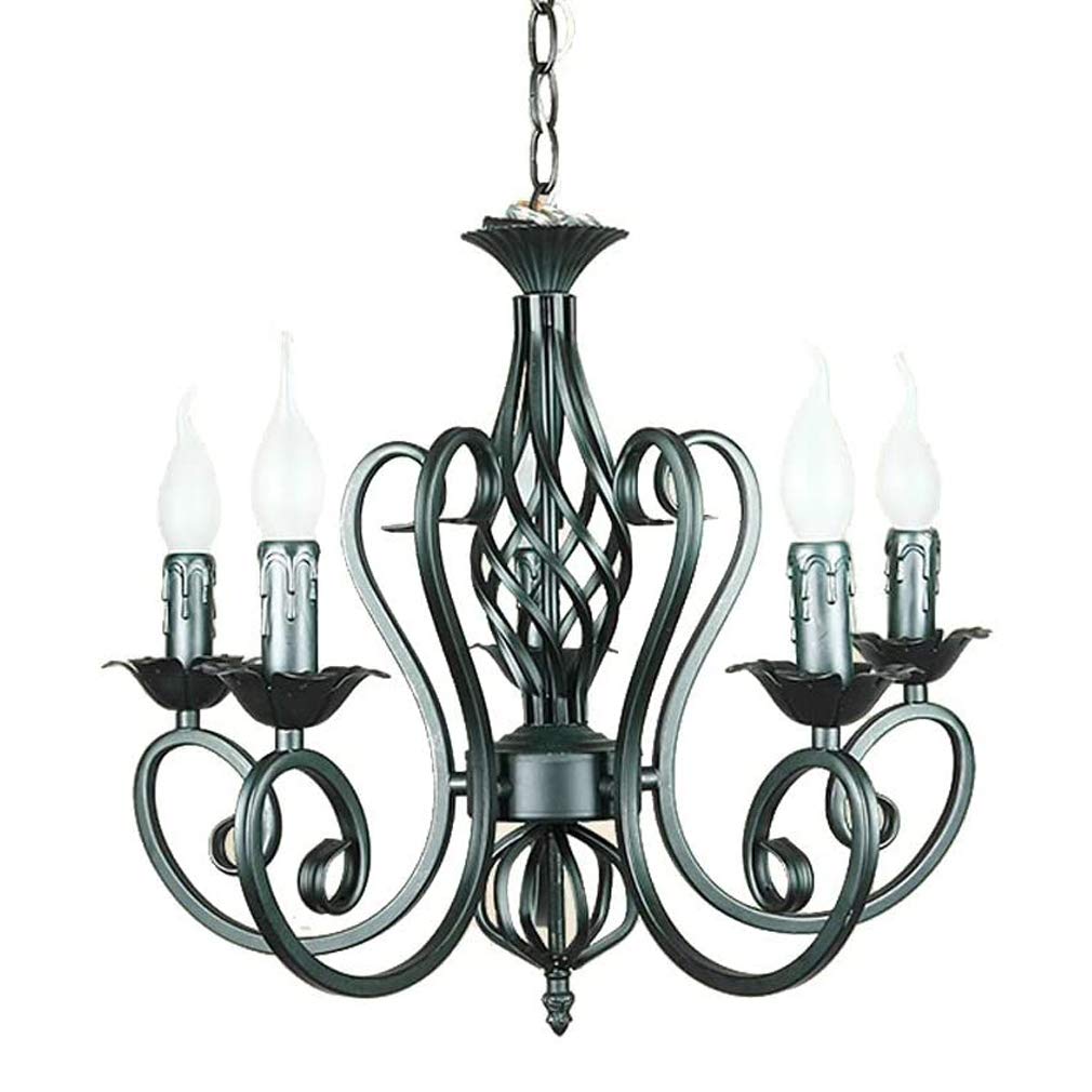 E14 Pendelleuchte Kronleuchter Kerze Vintage Elegante Esszimmer Wohnzimmerlampe Schwarz, Rund Hängelampe für Landhaus Rustikal Arbeitszimmer Esstisch Design Lampe, 5-flammig, Höhenverstellbar, L52cm