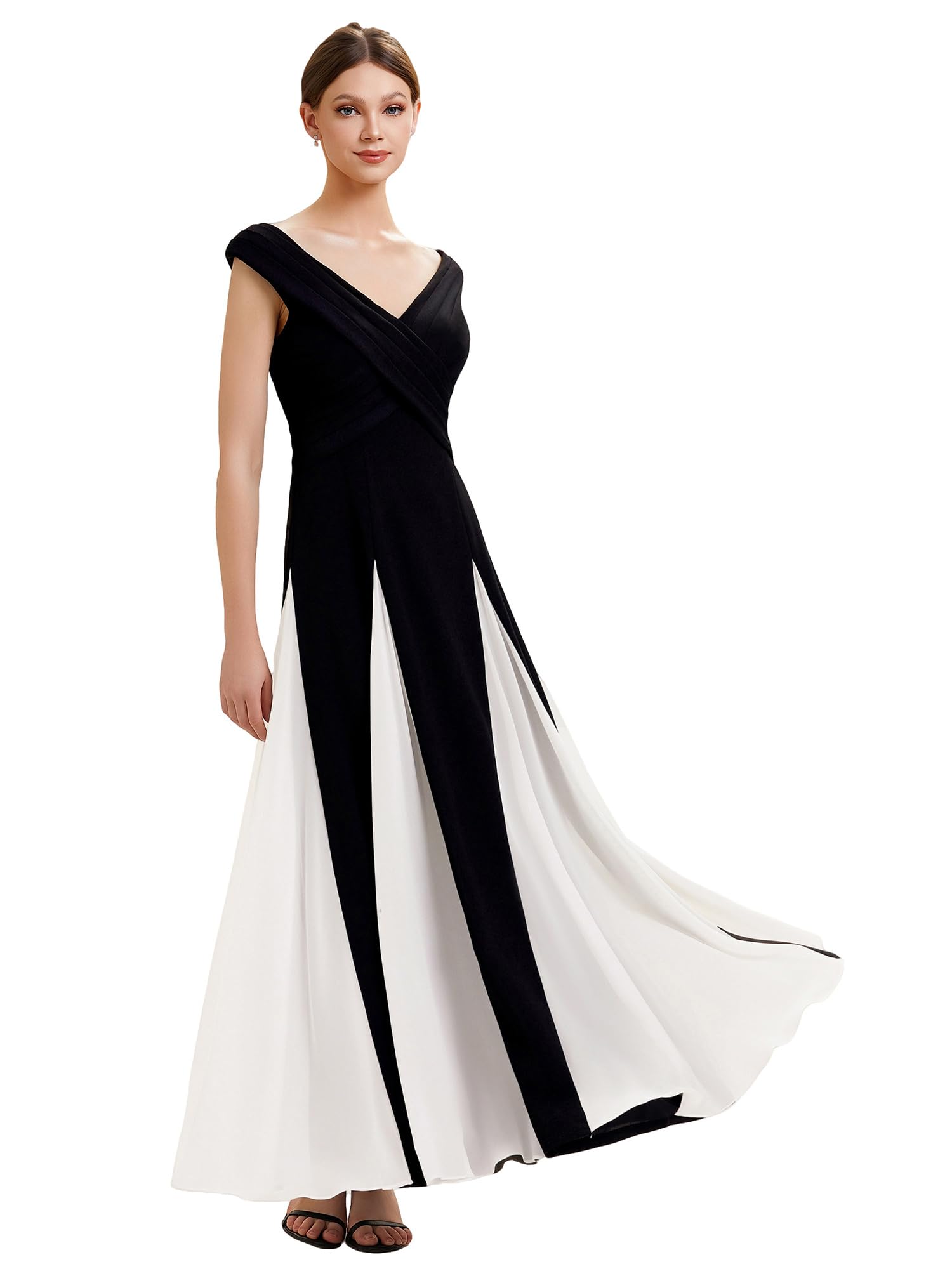 Ever-Pretty Robes d'invité de Mariage Encolure en V Manches Courtes Tricot Maxi Robe évasée EG02649
