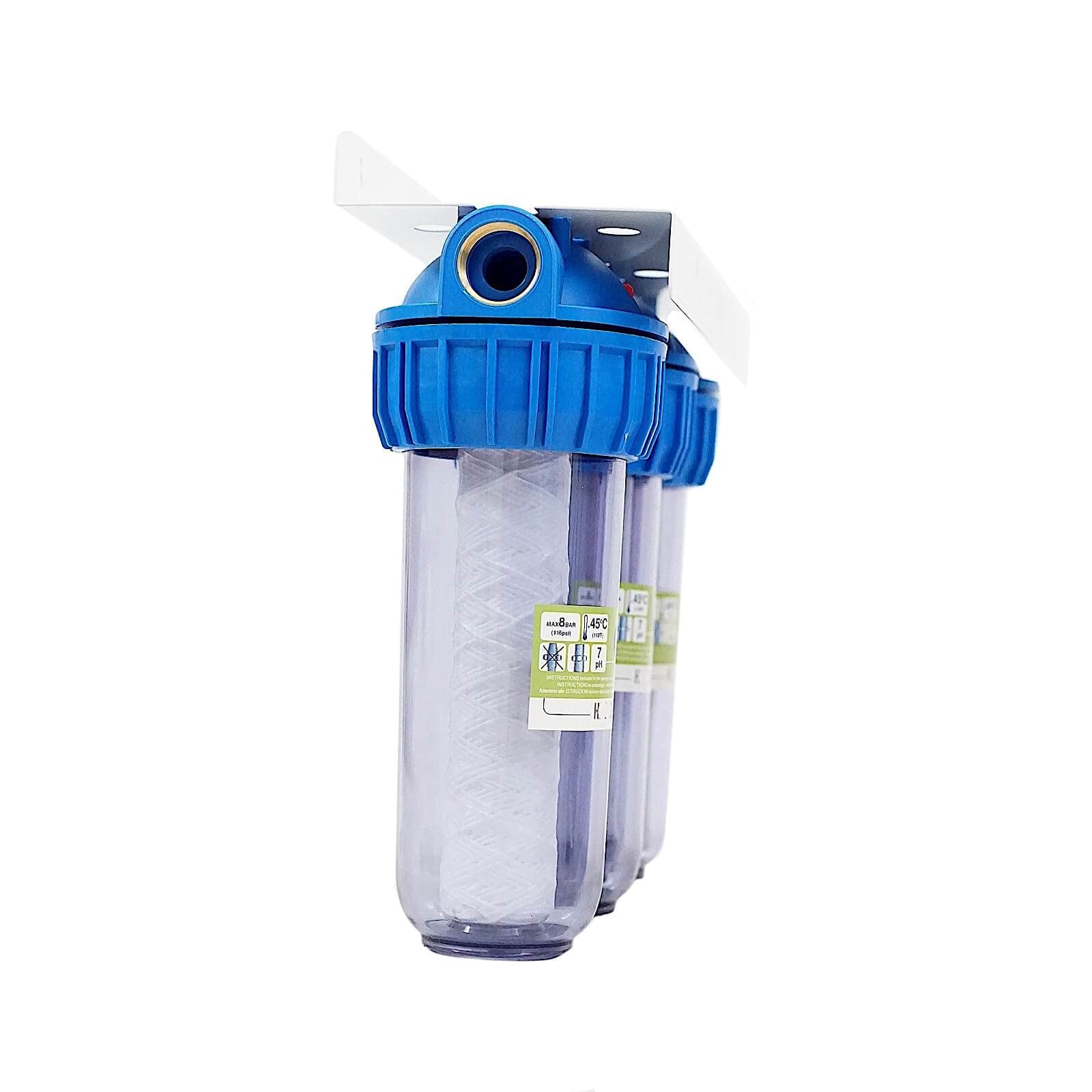A-CLASS 10" 3-Stufen Wasserfilter System für Hauswasser Zisterne Brunnen Pumpe Hauswasserwerk 1/2" Zoll
