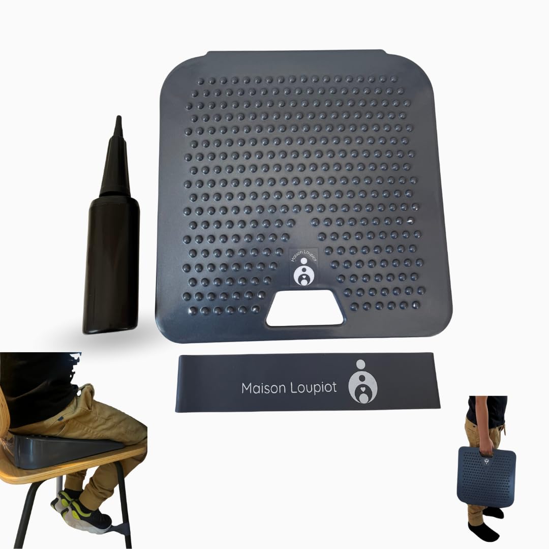 Kit Équilibre Enfant | Coussin Gonflable de Concentration + Élastique de Chaise + Pompe | Aide TDAH, Posture, Gestion de l’Agitation et Attention (dès 3 Ans)