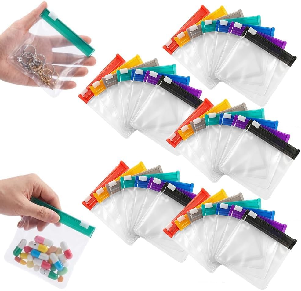 Image of Self-Sealing Zipper Medicine Bags - Reusable Pill Pouch Bags Travel Plastic Bags with Slide Lock for Storage, Water-Resistant Pill Pouch Set for Medicine Vitamins Small Items Daily Use (35pc)