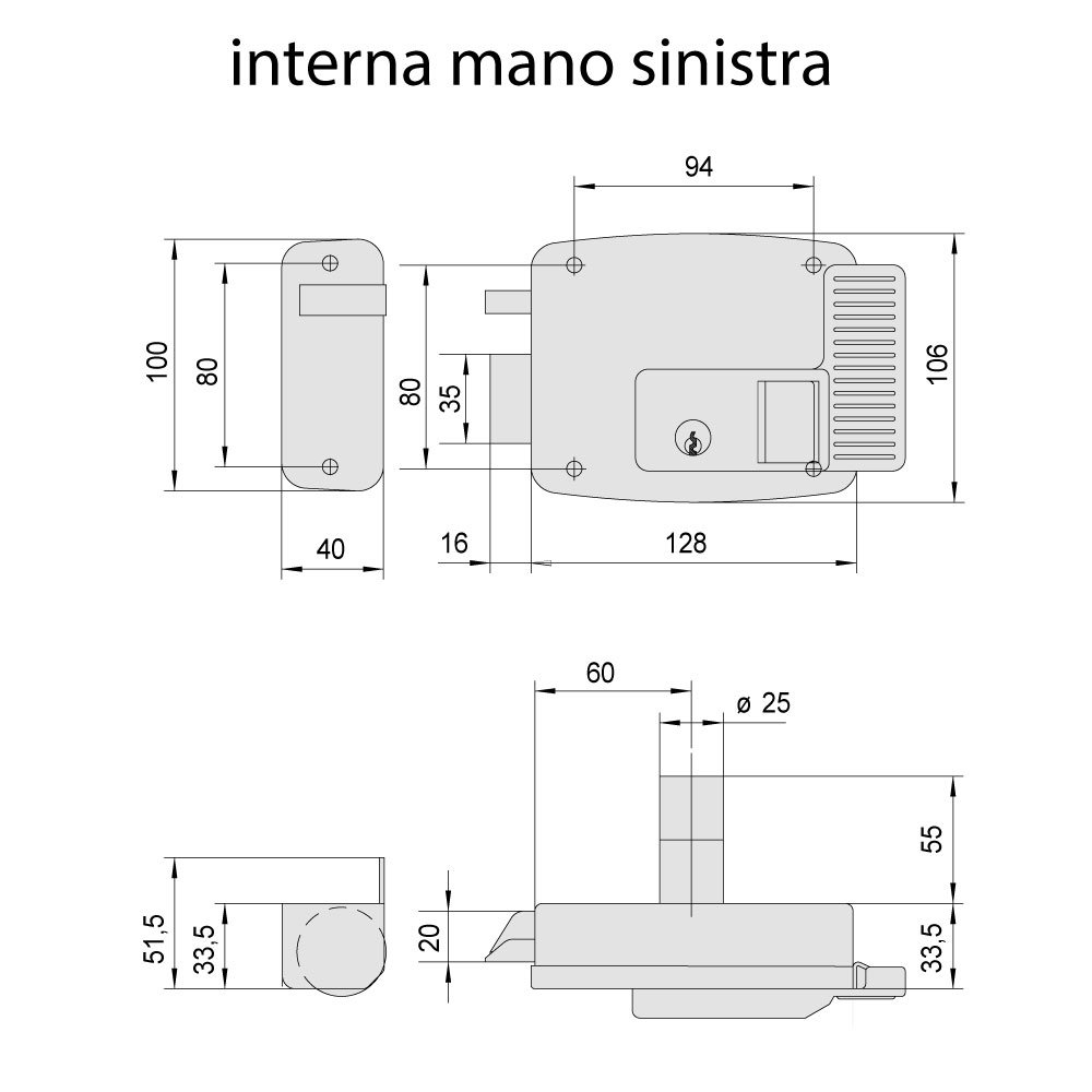 CISA 111731602, Serratura Elettrica da Applicare con pulsante, 12 V, Zincato, Entrata 60, Mano Sinistra