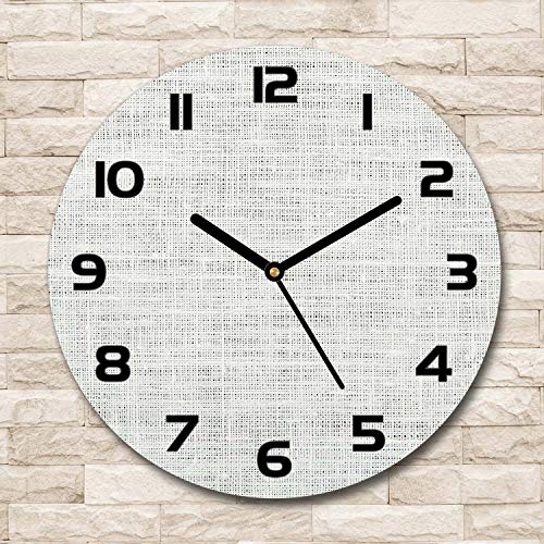 Horloge en Verre Rond Impression Toile de Lin Blanche Haut de Gamme - 3
