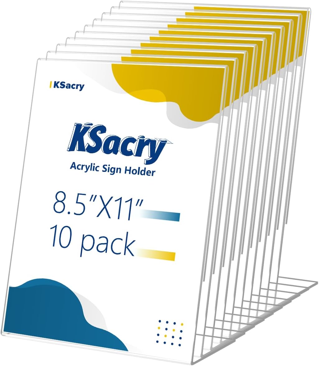 KSacry 10 Pcs Acrylic Sign Holder 8.5 * 11inch, Slanted Back Sign Holder, acrylic display stand,Vertical Acrylic Indicator Stand, Suitable for shopping malls, offices, restaurants, and weddings Vertical 8.5*11inch-10pcs