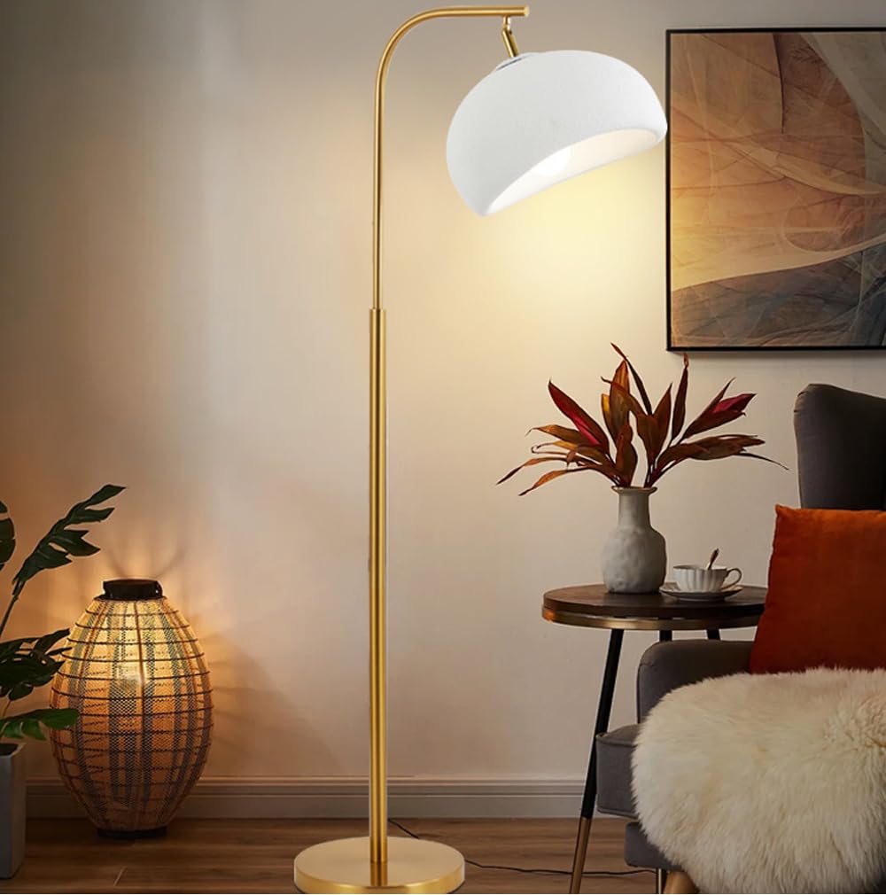 HGJHJJHK Wabi-sabi 49.2" Floor Lamp Rotatable PE Lampshade Floor Light Golden Tall Lamp with E26 Dimmable Iron Body Standing Light for Sofa Area Meeting Room Bedroom Study